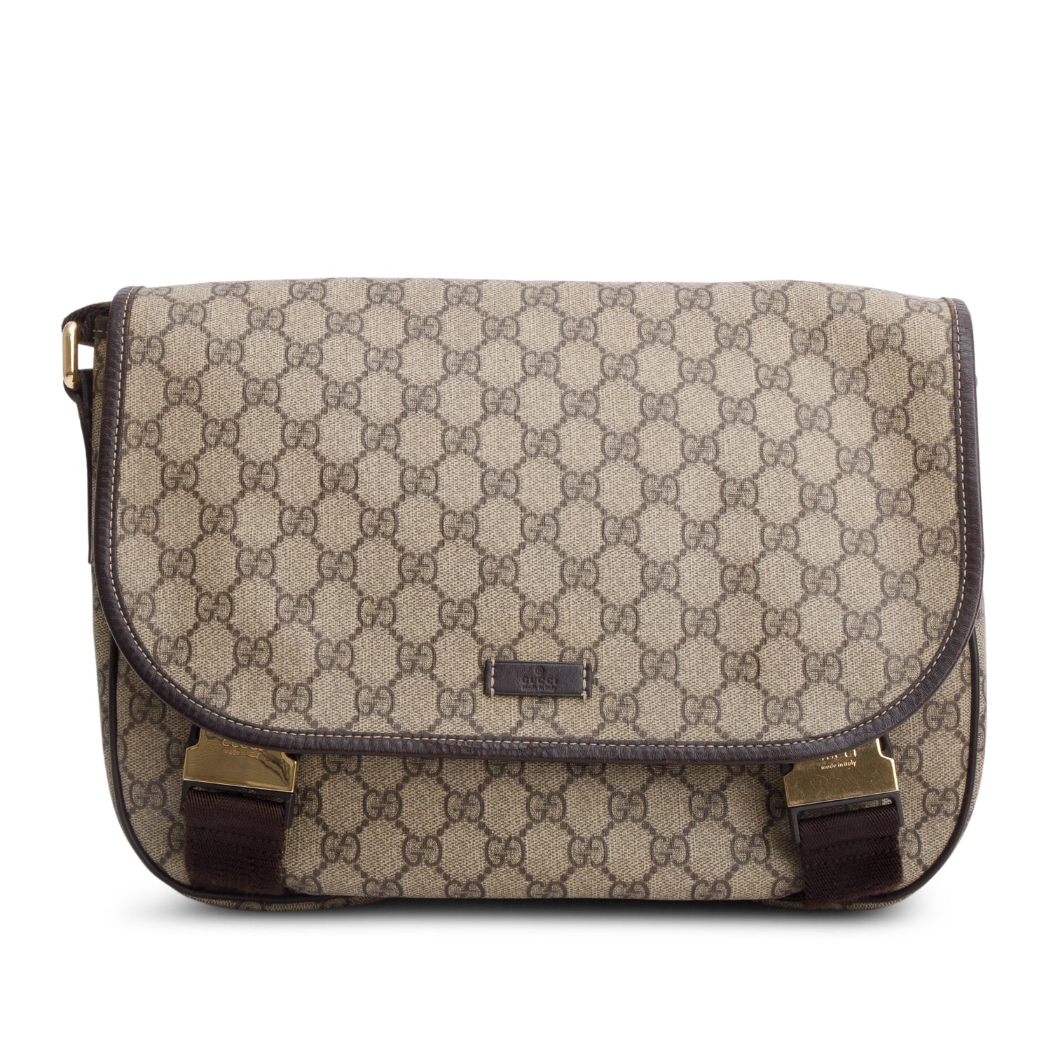 Gucci GG Supreme Double Buckle Flap Messenger Bag