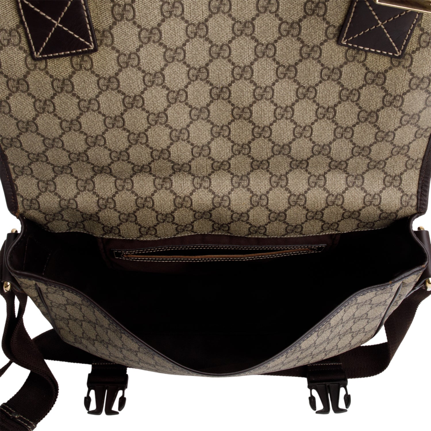 Gucci GG Supreme Double Buckle Flap Messenger Bag