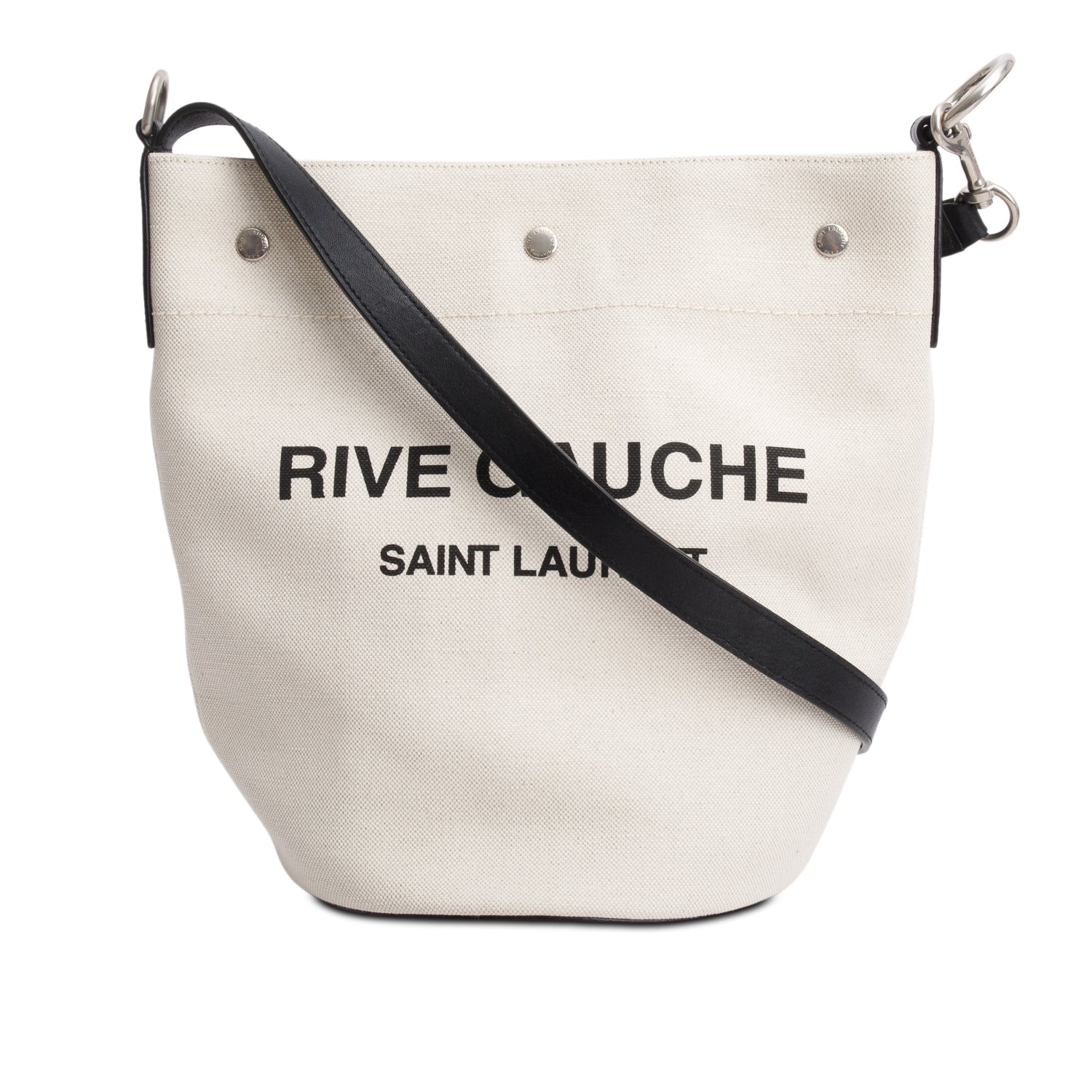 Saint Laurent 2022 Beige Linen Rive Gauche Bucket Bag w/ Pouch