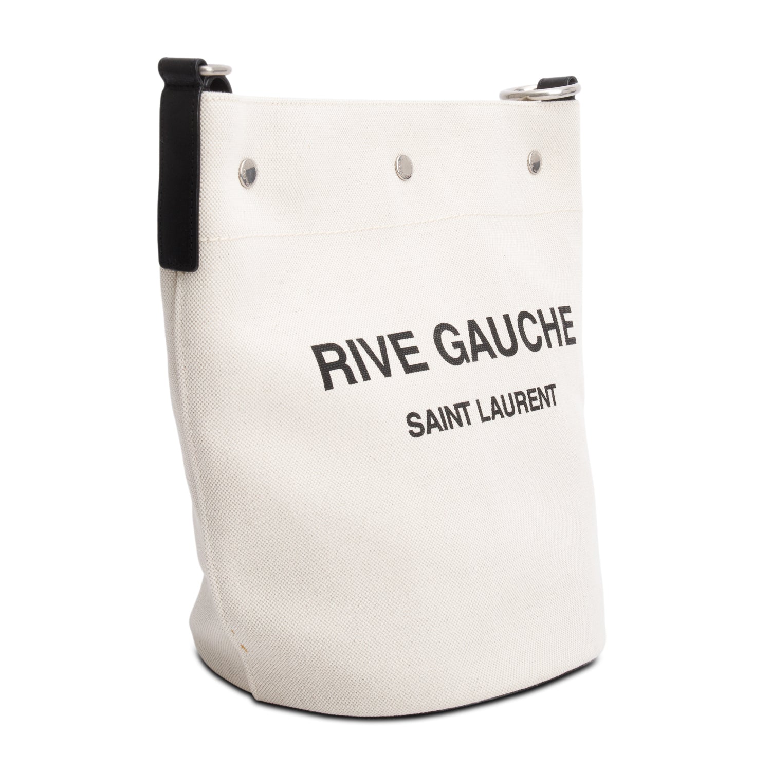 Saint Laurent 2022 Beige Linen Rive Gauche Bucket Bag w/ Pouch