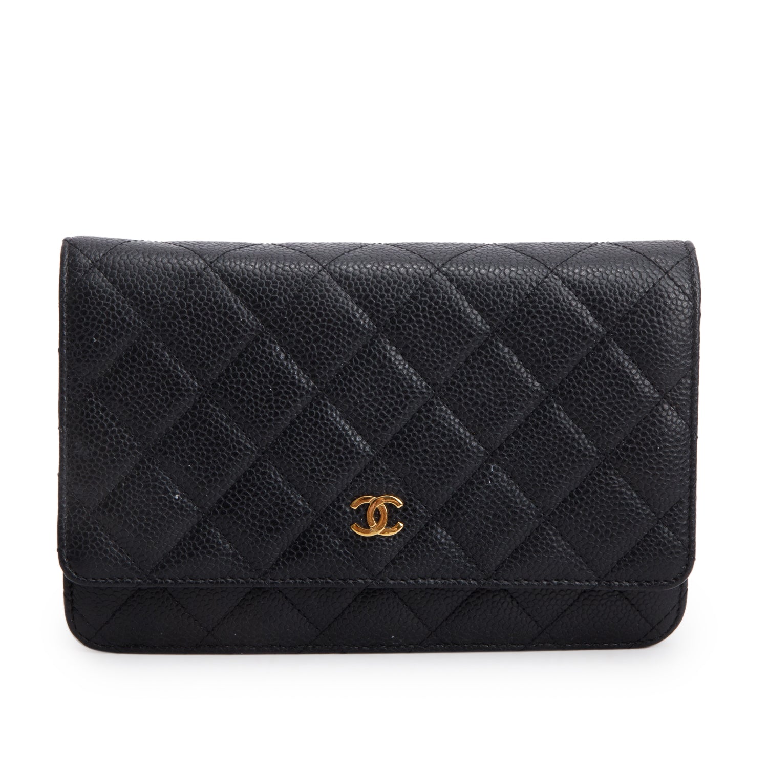 Chanel Black Quilted Caviar Leather Classic Wallet on Chain w/ Authenticity Card