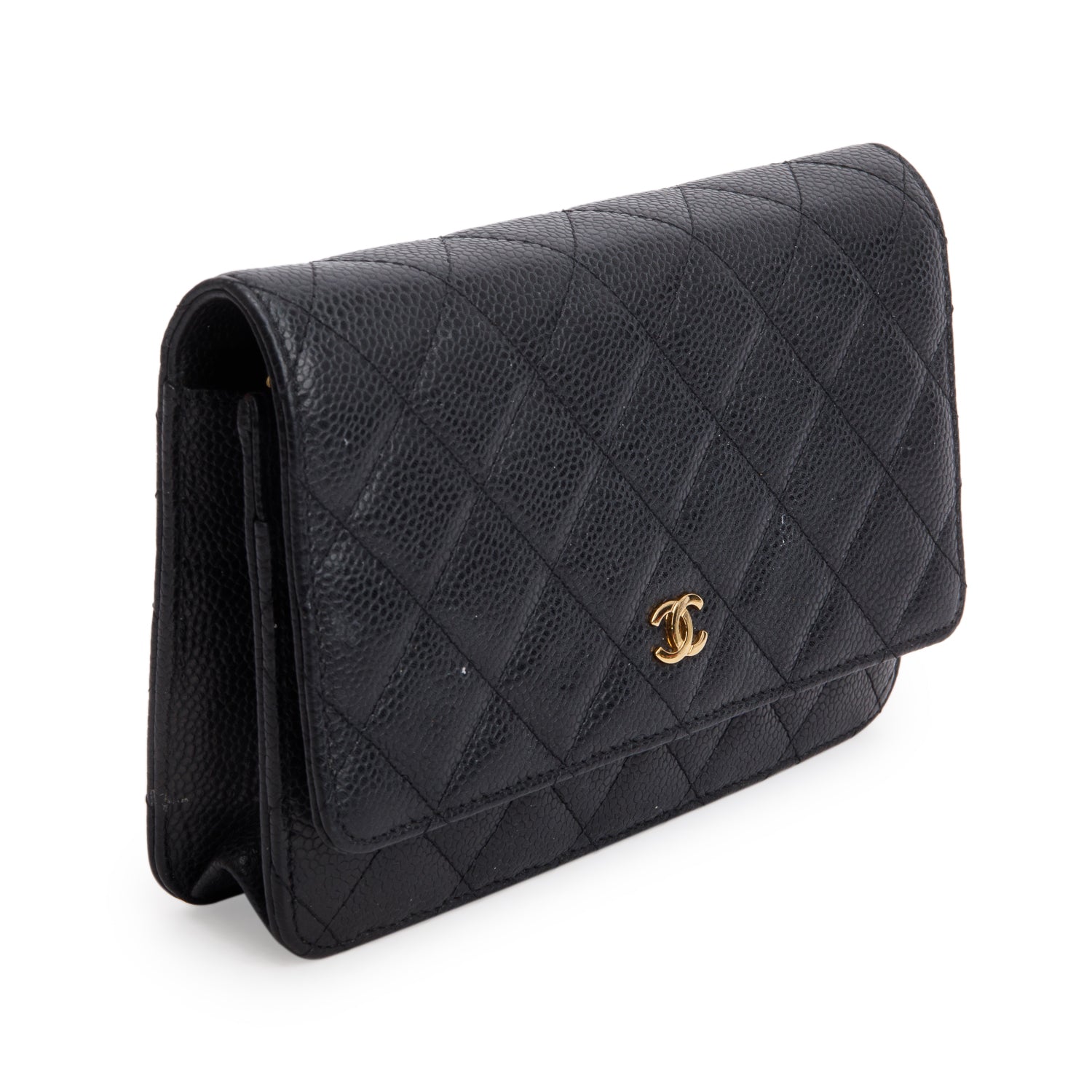 Chanel Black Quilted Caviar Leather Classic Wallet on Chain w/ Authenticity Card