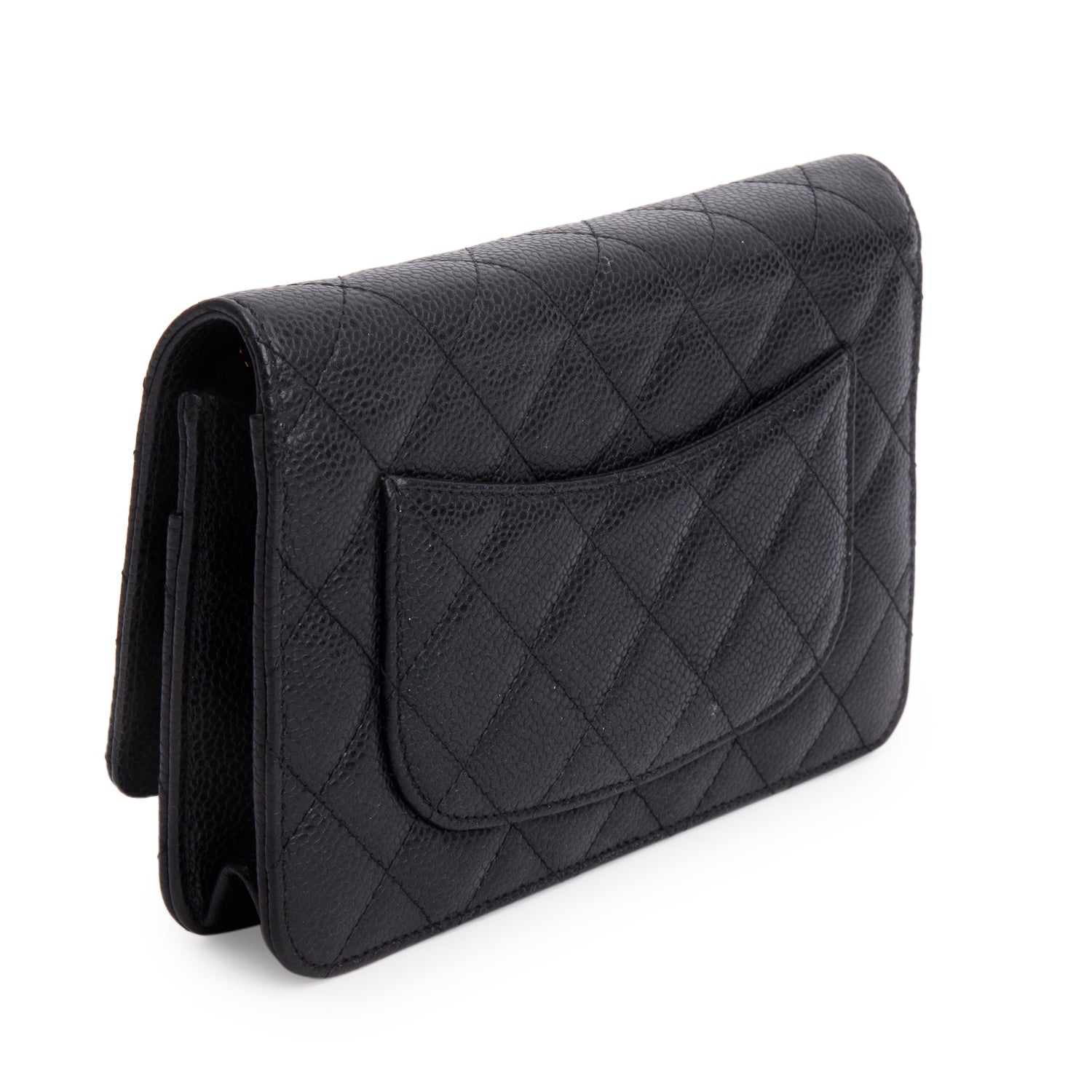 Chanel Black Quilted Caviar Leather Classic Wallet on Chain w/ Authenticity Card