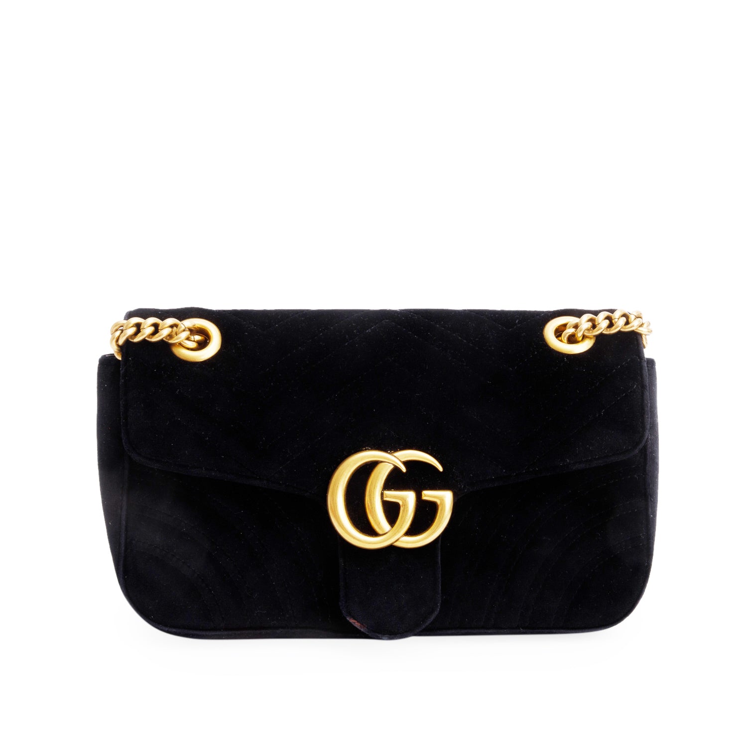 Gucci Black Velvet Matelasse GG Marmont Medium Shoulder Bag