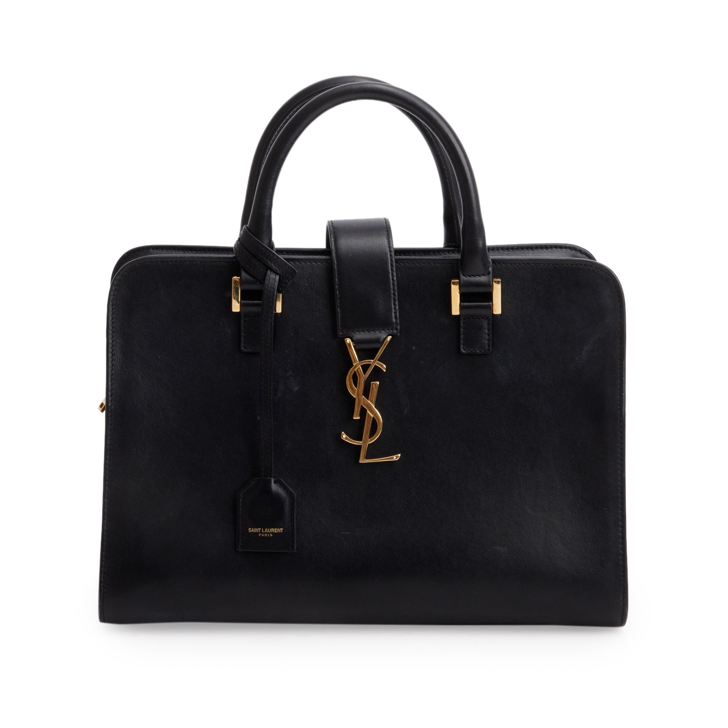 Saint Laurent Black Calfskin Leather Baby Cabas Tote Bag w/ Strap