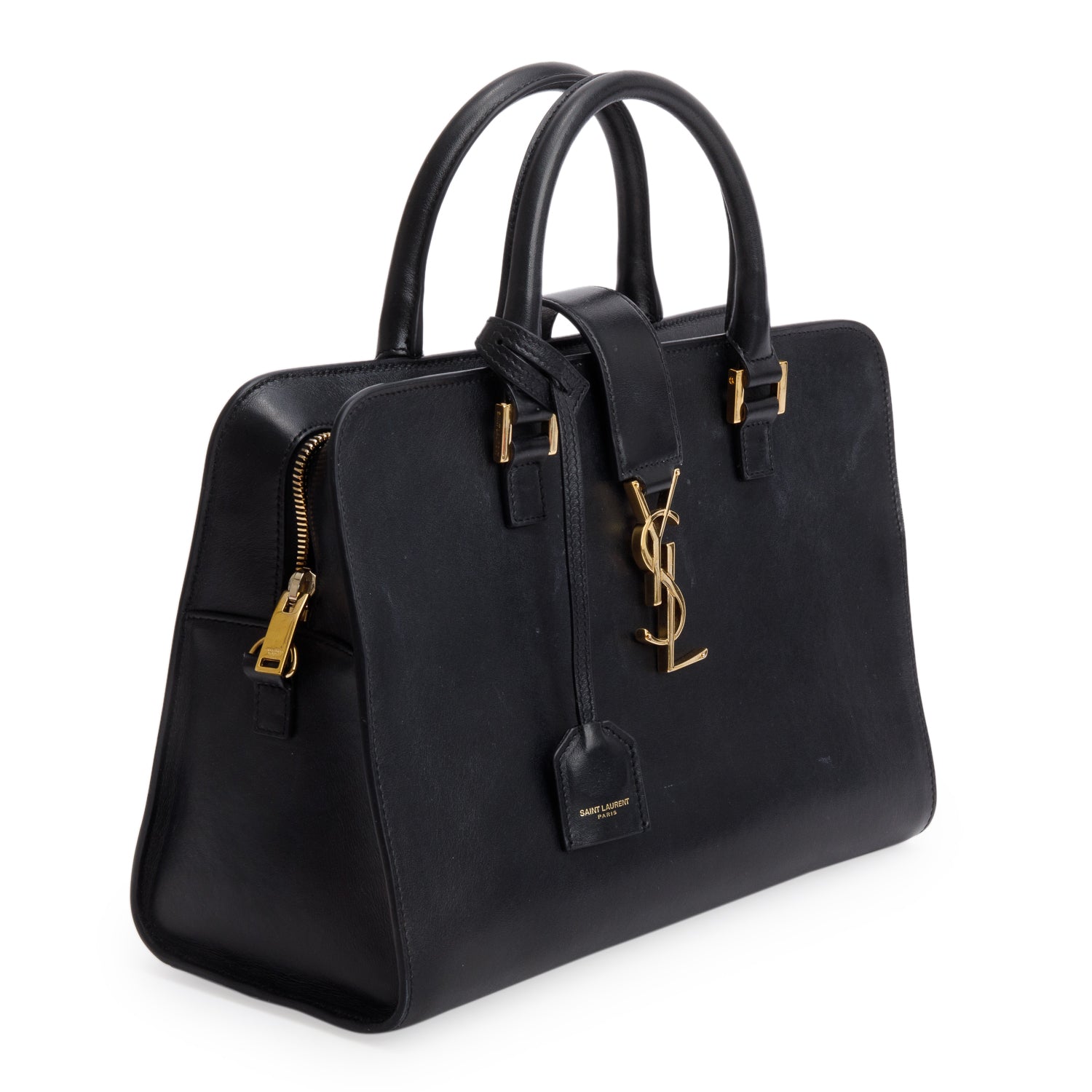 Saint Laurent Black Calfskin Leather Baby Cabas Tote Bag w/ Strap