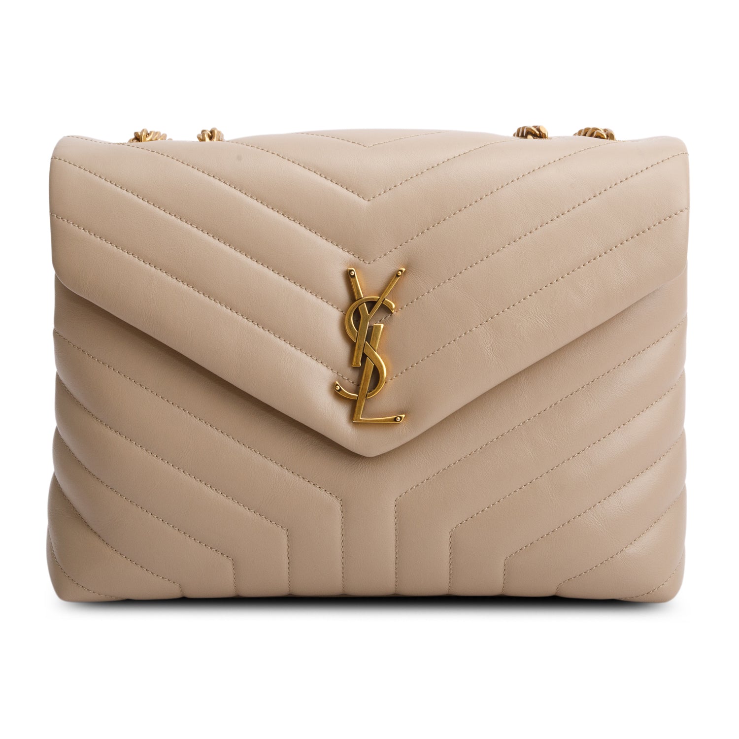 Saint Laurent 2022 Beige Calfskin Y Quilted Monogram Medium Loulou Chain Satchel w/ Box