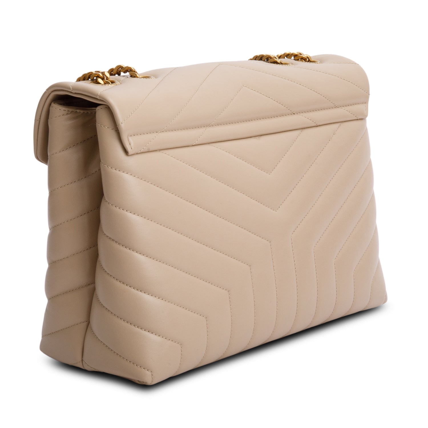 Saint Laurent 2022 Beige Calfskin Y Quilted Monogram Medium Loulou Chain Satchel w/ Box