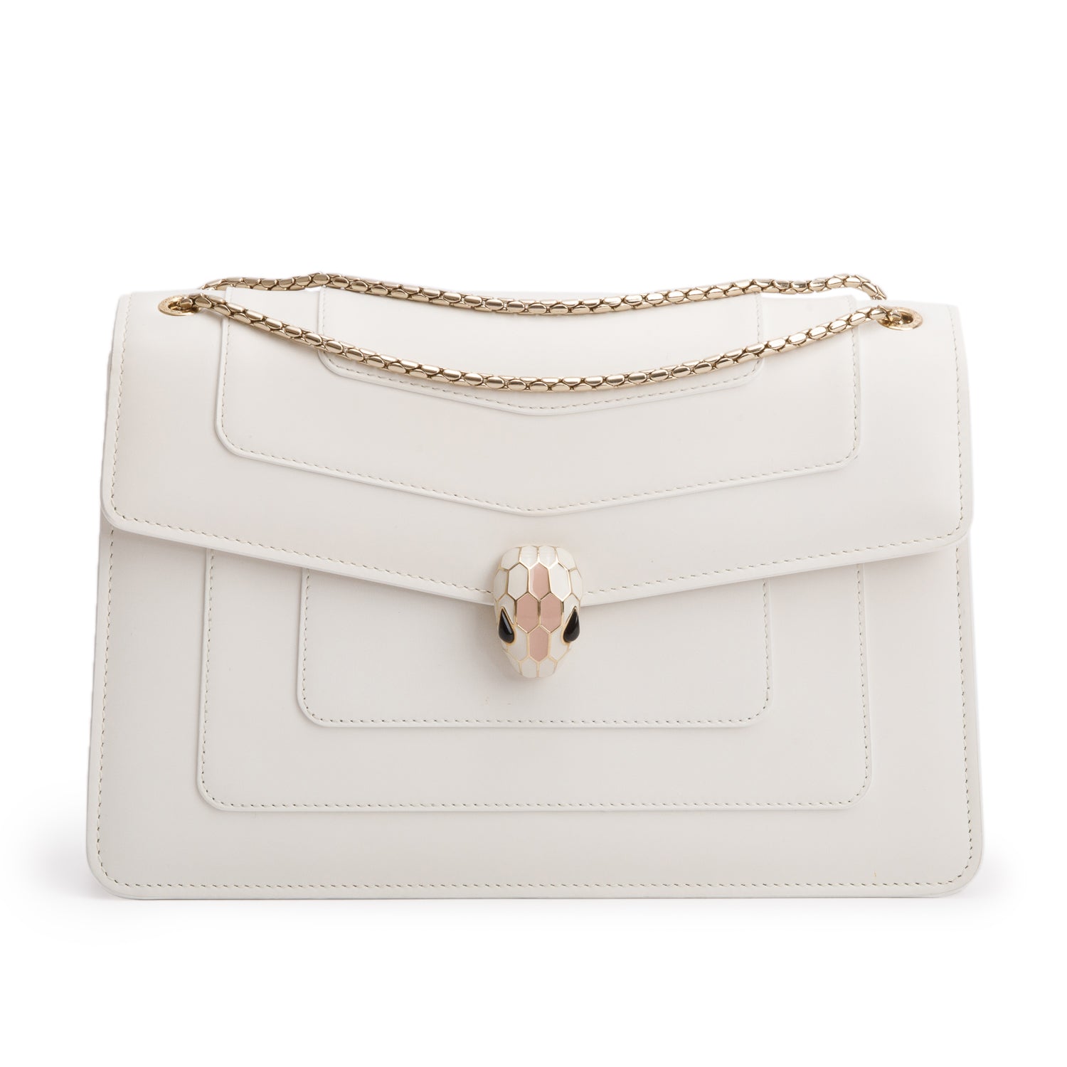 BVLGARI White/Pink Calfskin Leather Medium Serpenti Forever Bag w/ Box, Receipt & Authenticity Card