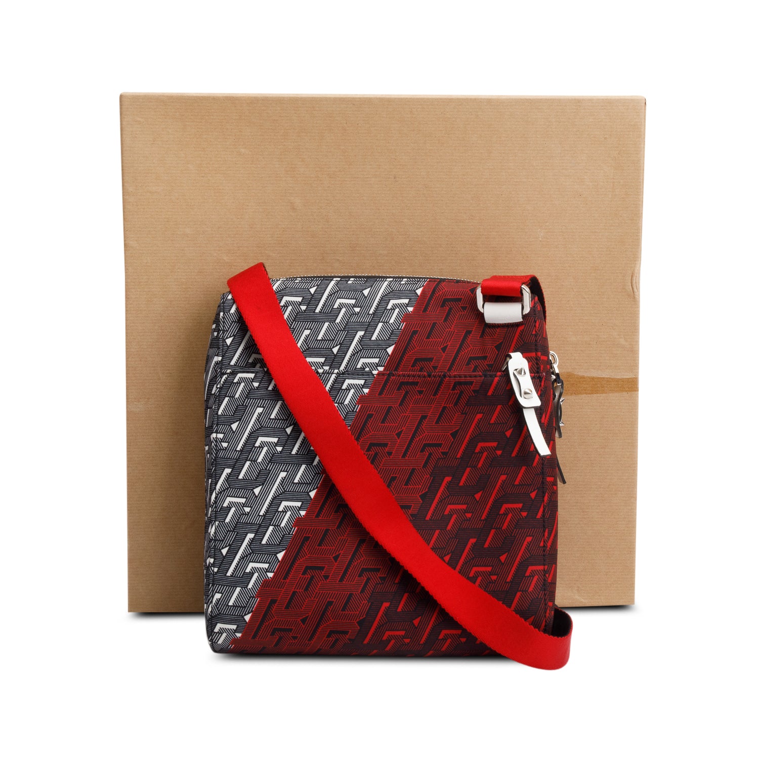 Christian Louboutin Red/Black Nylon Print Benech Reporter Bag w/ Box