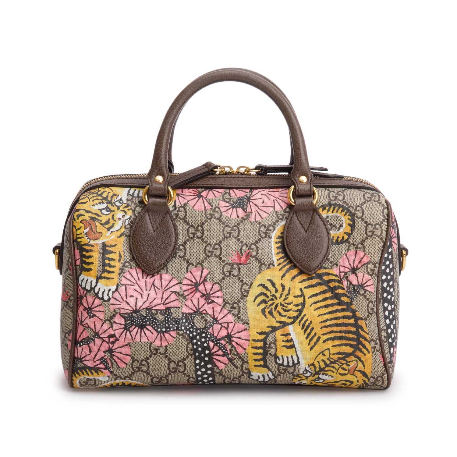 Gucci GG Supreme Monogram Bengal Web Small Boston Bag w/ Strap