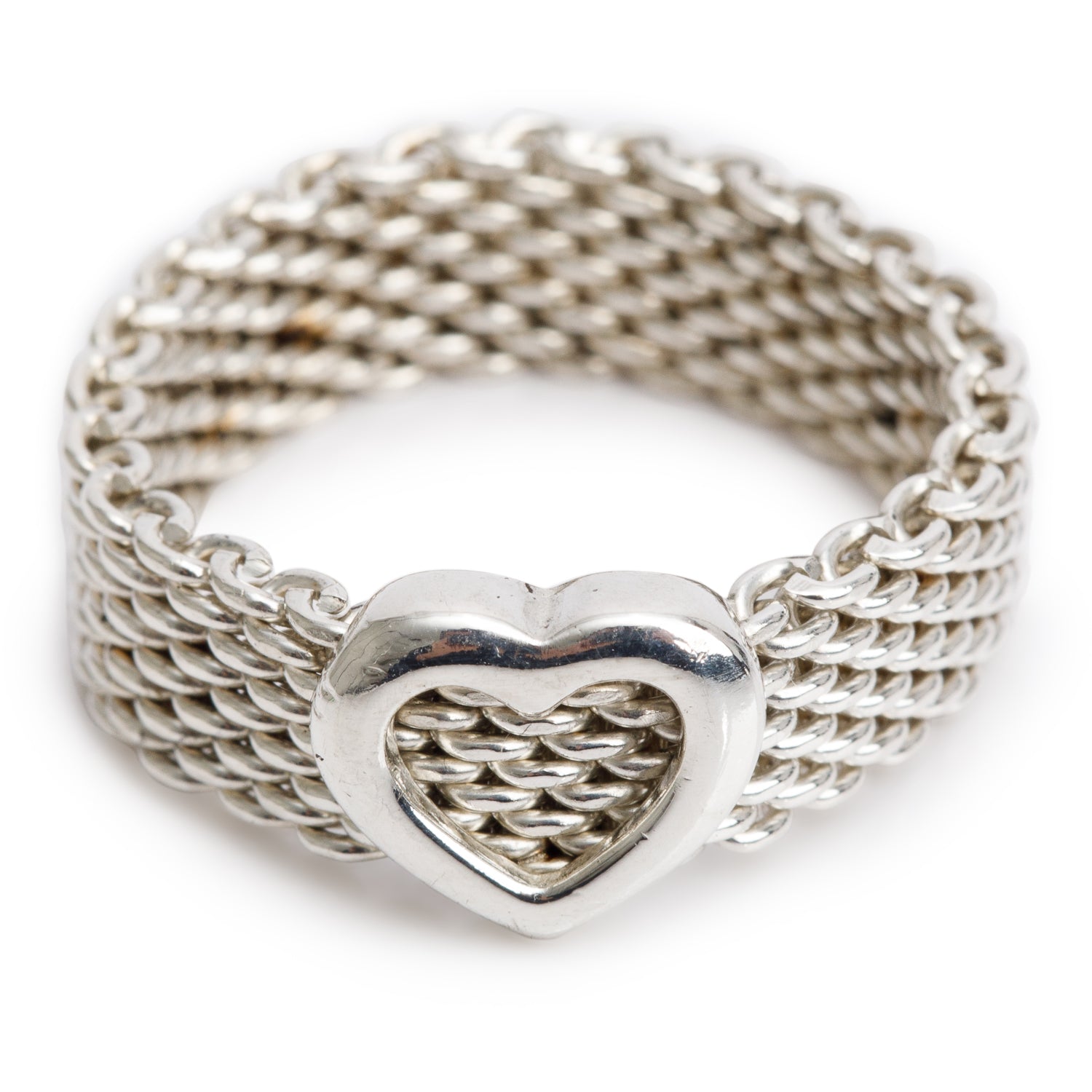 Tiffany & Co. Sterling Silver Somerset Mesh Heart Ring, Size 7.75