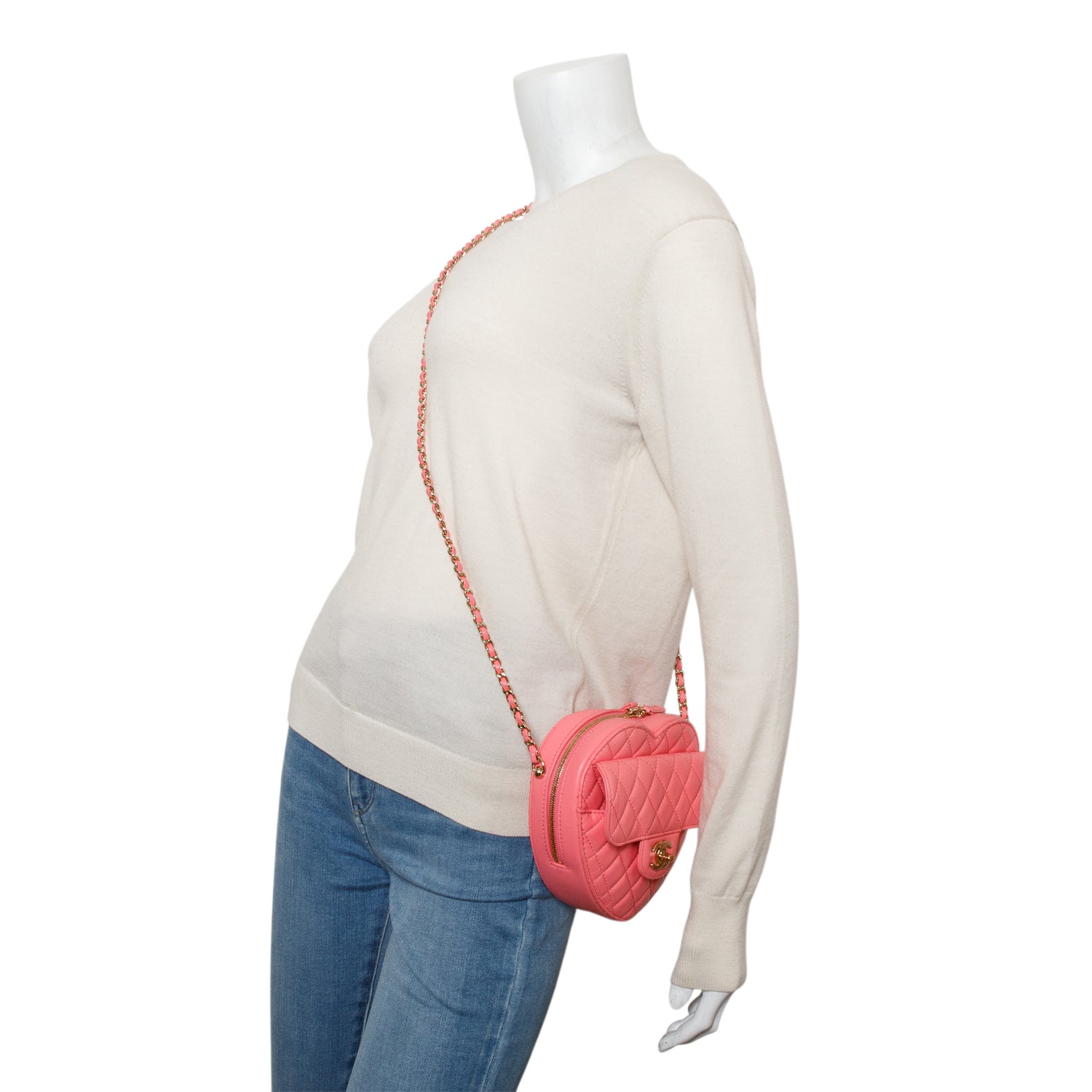 Chanel Pink Lambskin Leather CC In Love Heart Bag w/ Box