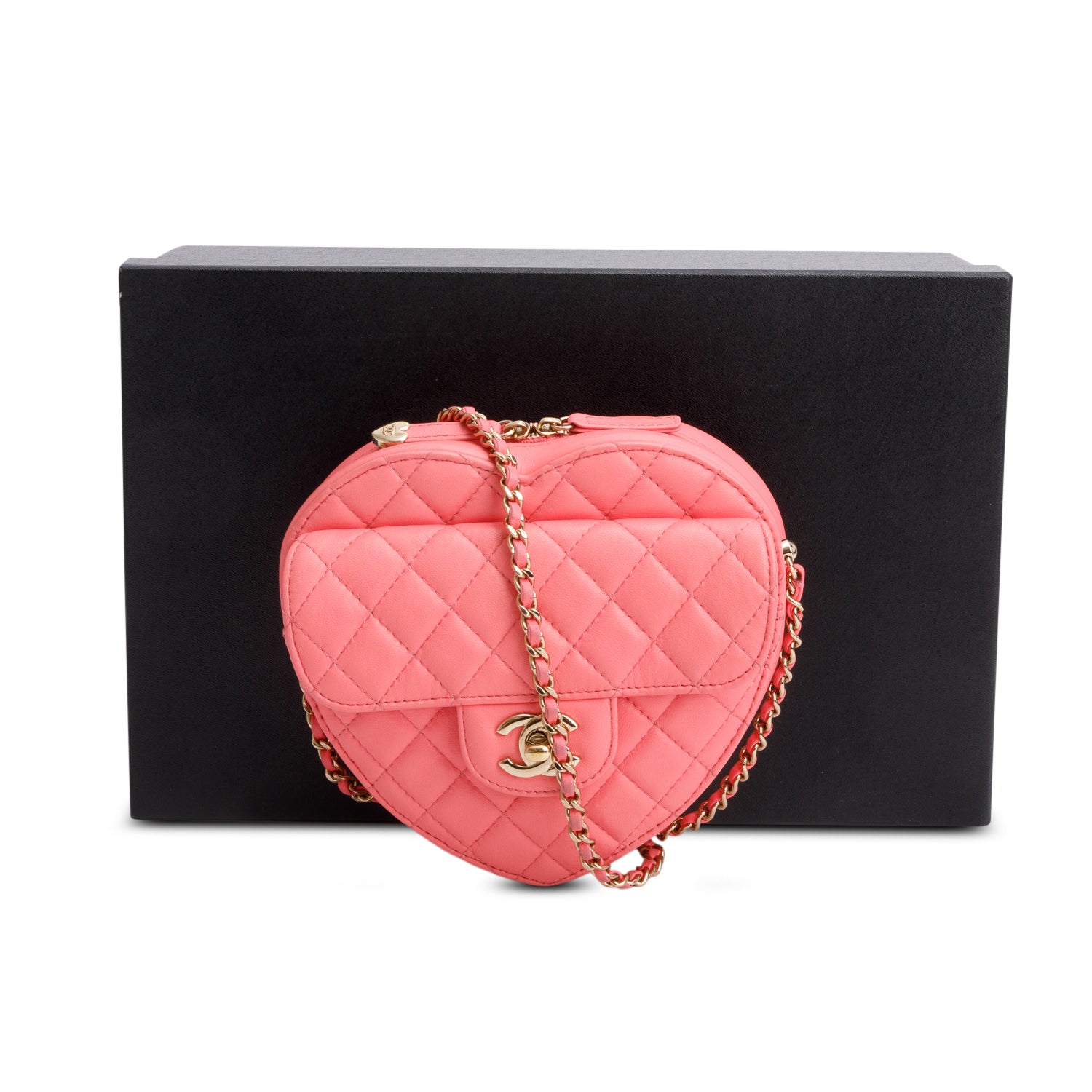 Chanel Pink Lambskin Leather CC In Love Heart Bag w/ Box