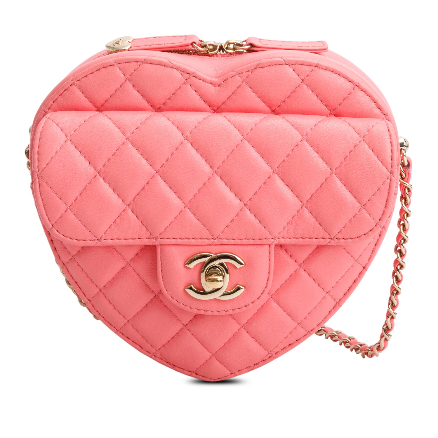 Chanel Pink Lambskin Leather CC In Love Heart Bag w/ Box