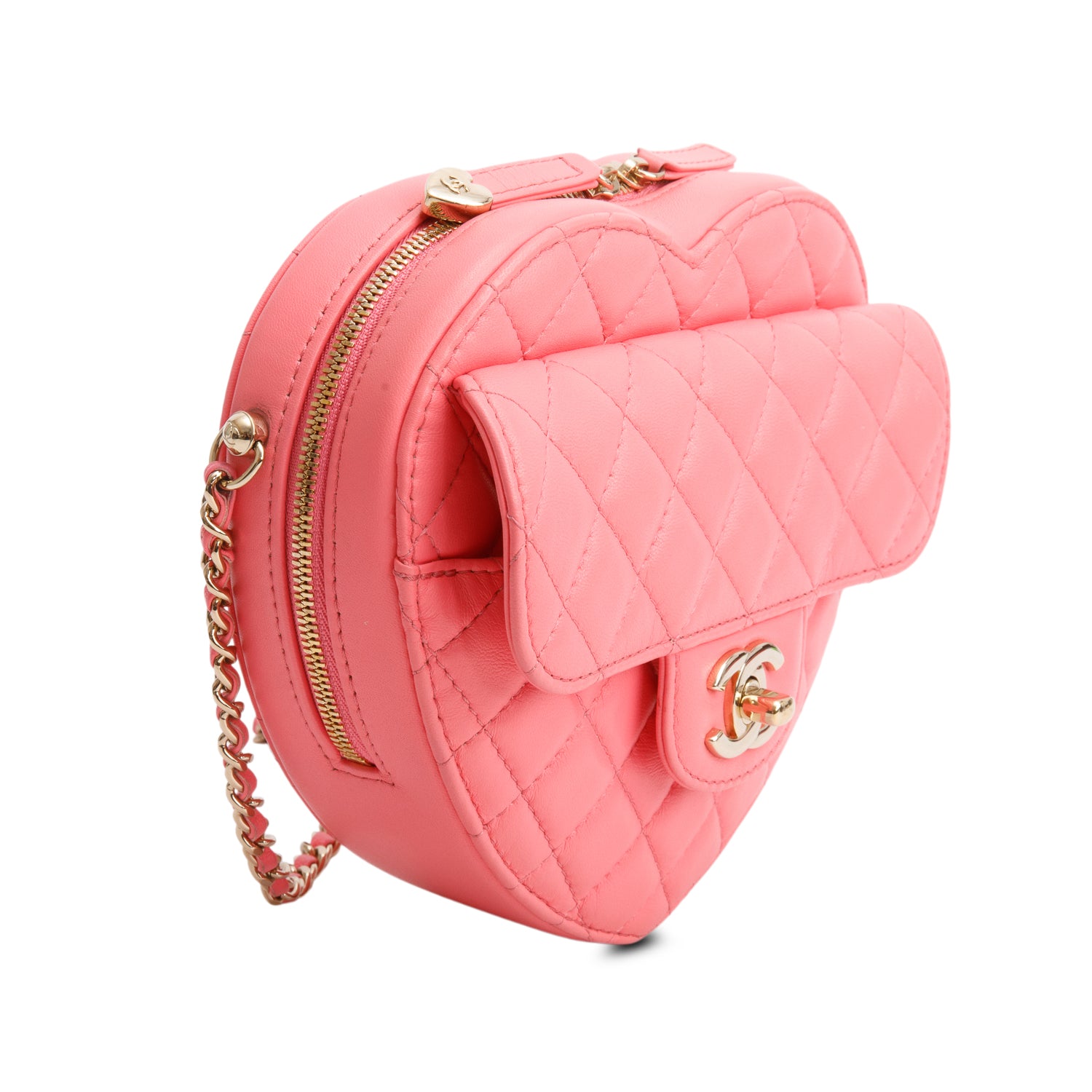 Chanel Pink Lambskin Leather CC In Love Heart Bag w/ Box