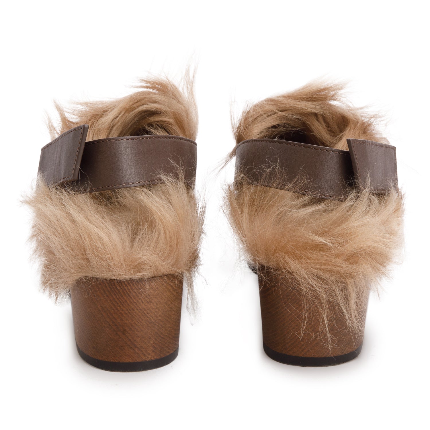 Gucci GG Supreme Monogram Fur Horsebit Amstel Slingback Clogs, Size 38.5 w/ Bix