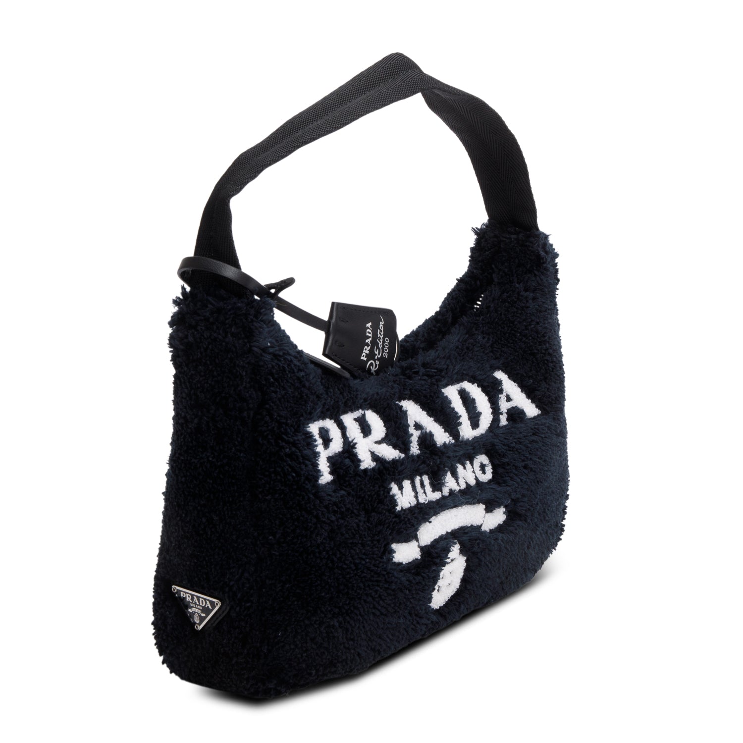 Prada 2021 Black Terry Cloth Mini Re-Edition 2000 Bag w/ Authenticity Card & Receipt