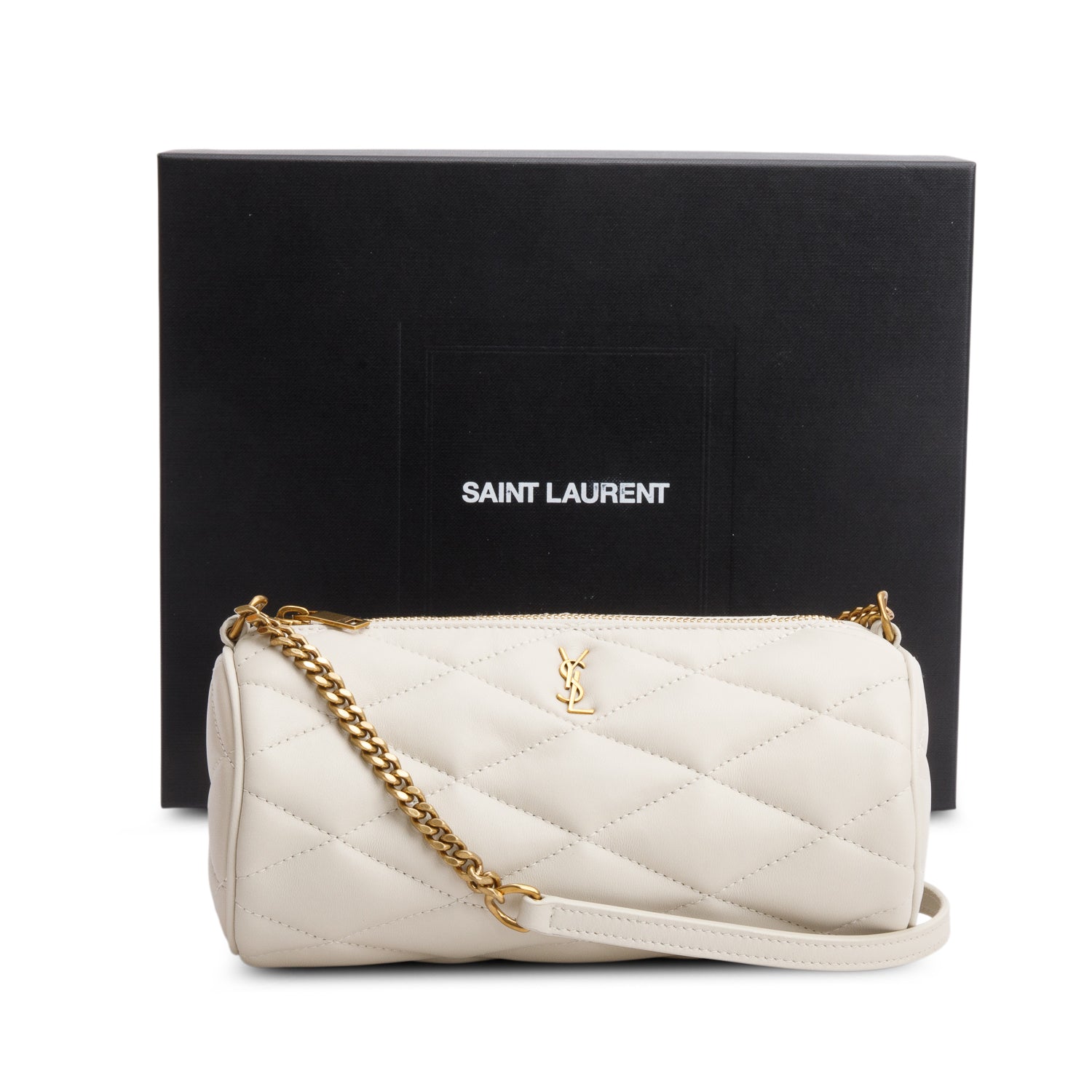 Saint Laurent 2022 Ivory Quilted Lambskin Leather Mini Sade Tube Bag w/ Box