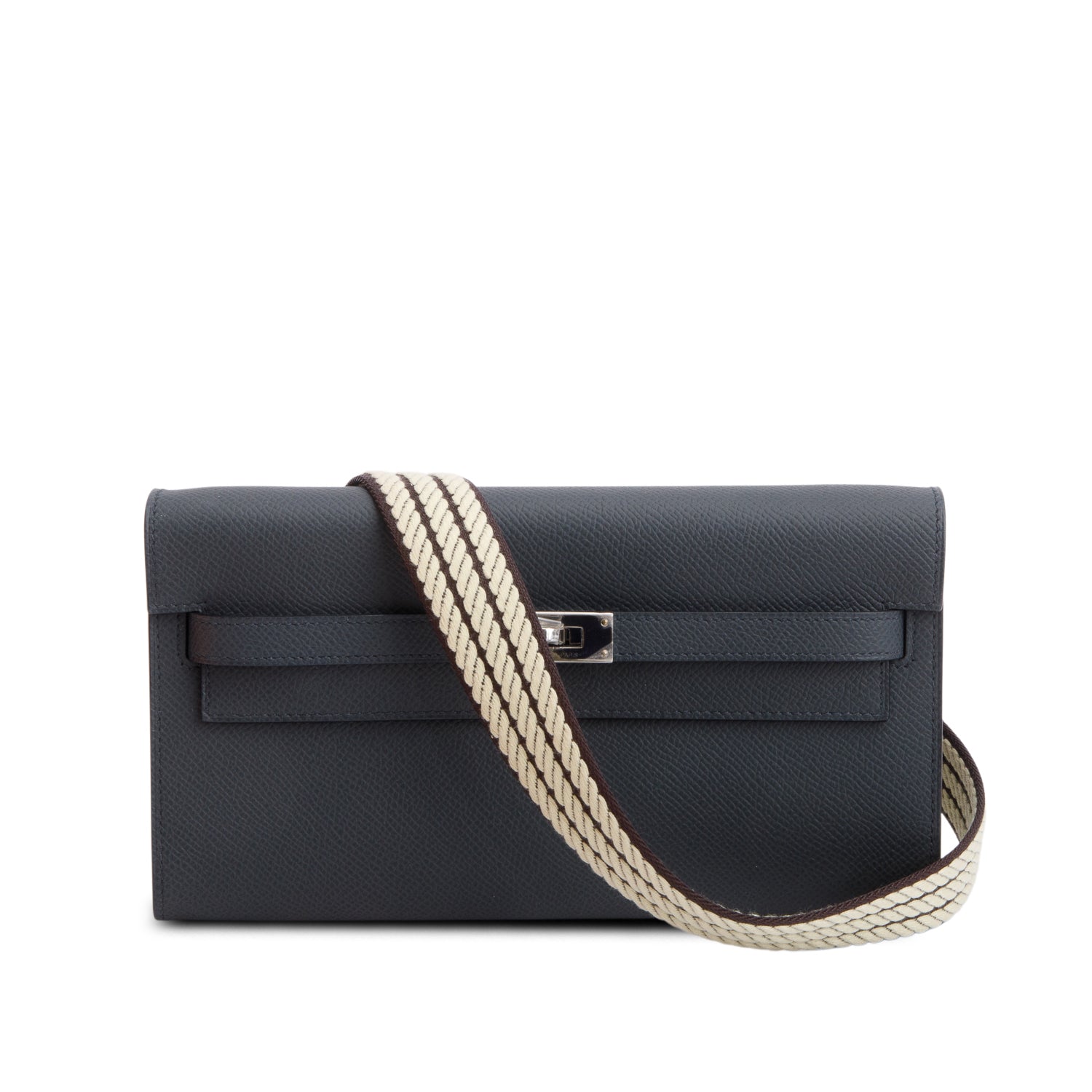 Hermes 2024 Ardoise Epsom Leather Kelly Wallet To Go w/ Strap & Box