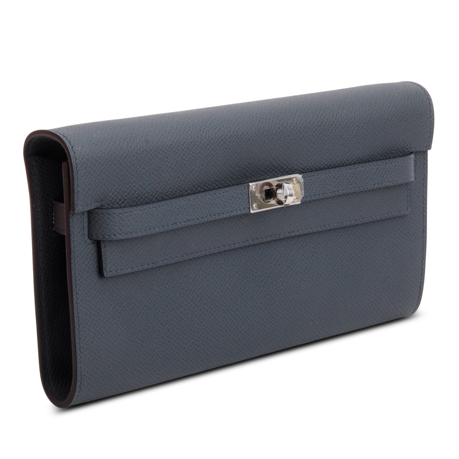 Hermes 2024 Ardoise Epsom Leather Kelly Wallet To Go w/ Strap & Box