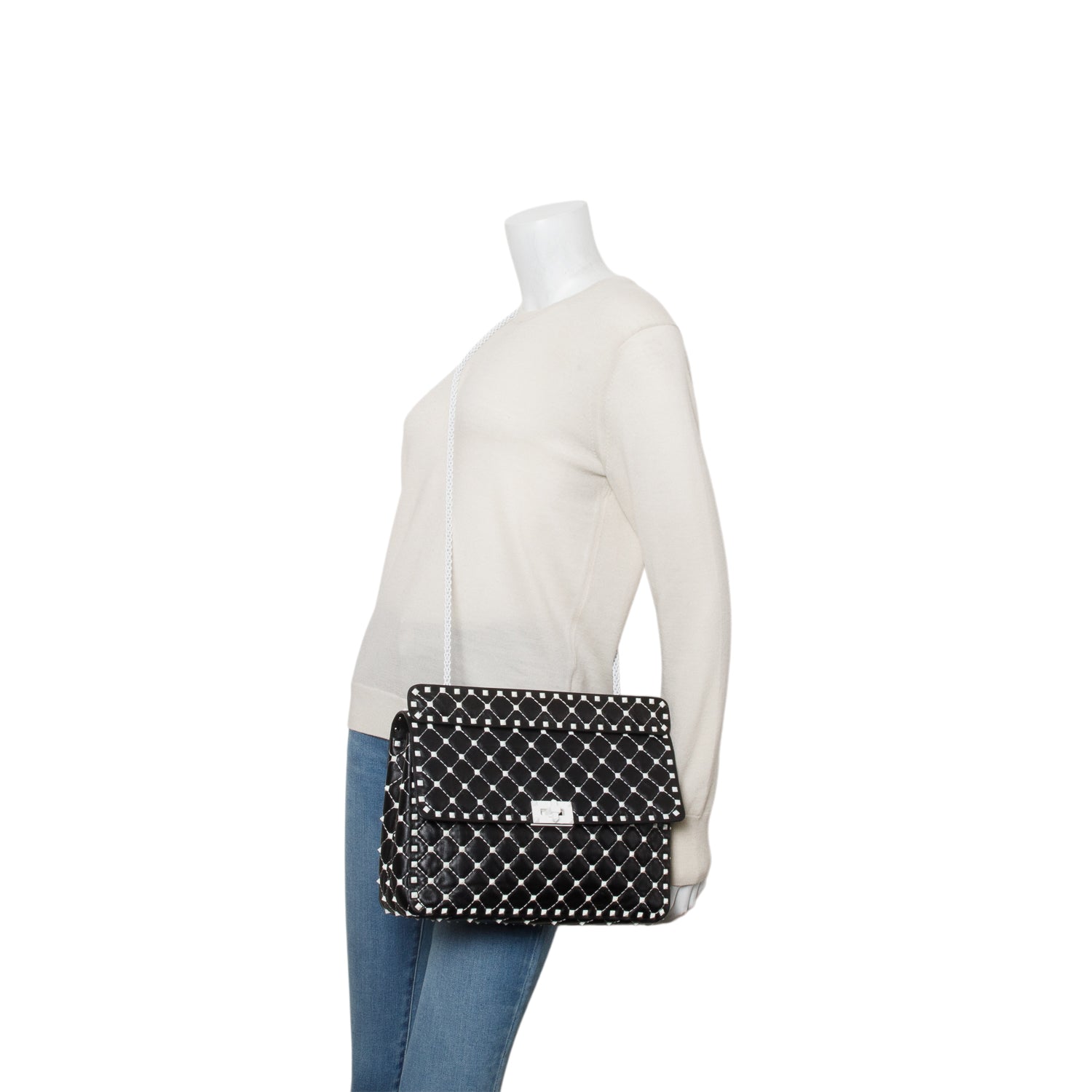 Valentino Black Nappa Leather Medium Rockstud Spike Shoulder Bag