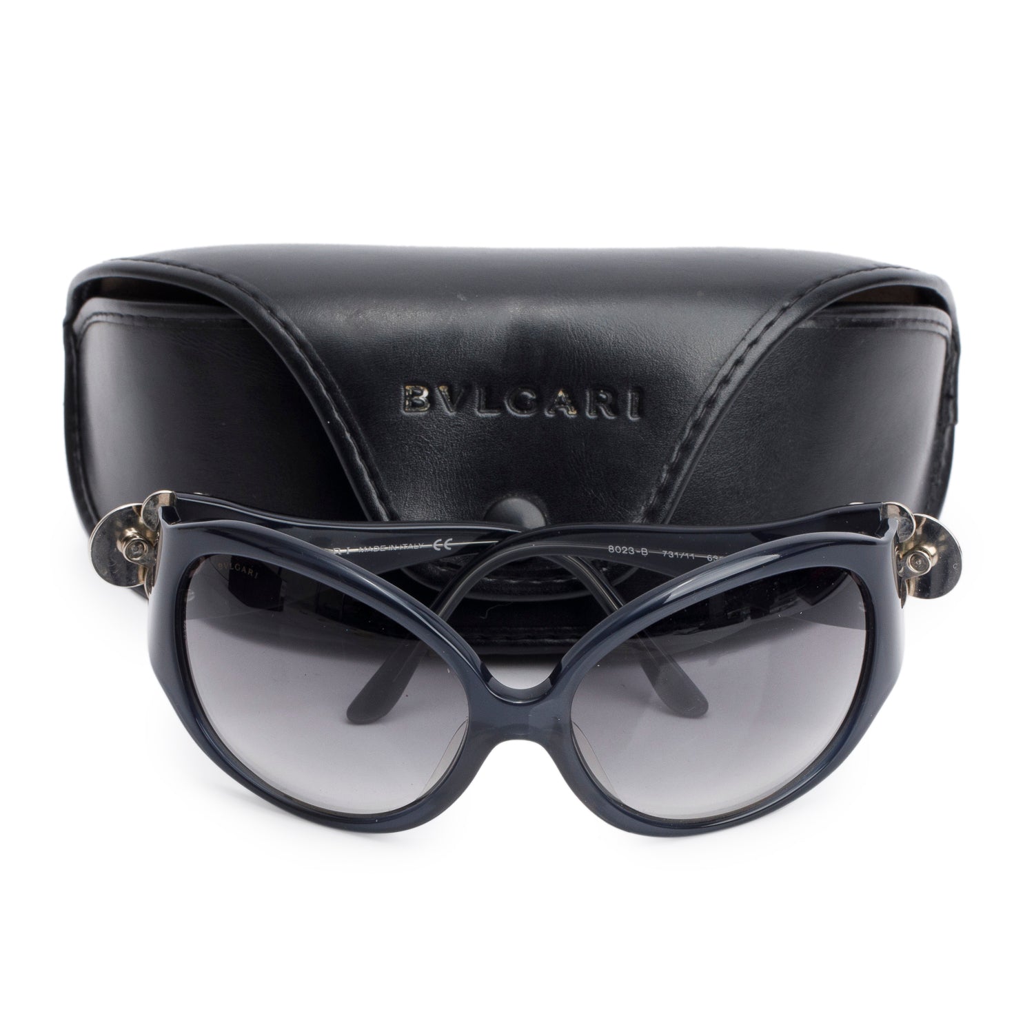 Bvlgari 8023-B Black Acetate Oval Crystal Sunglasses w/ Case