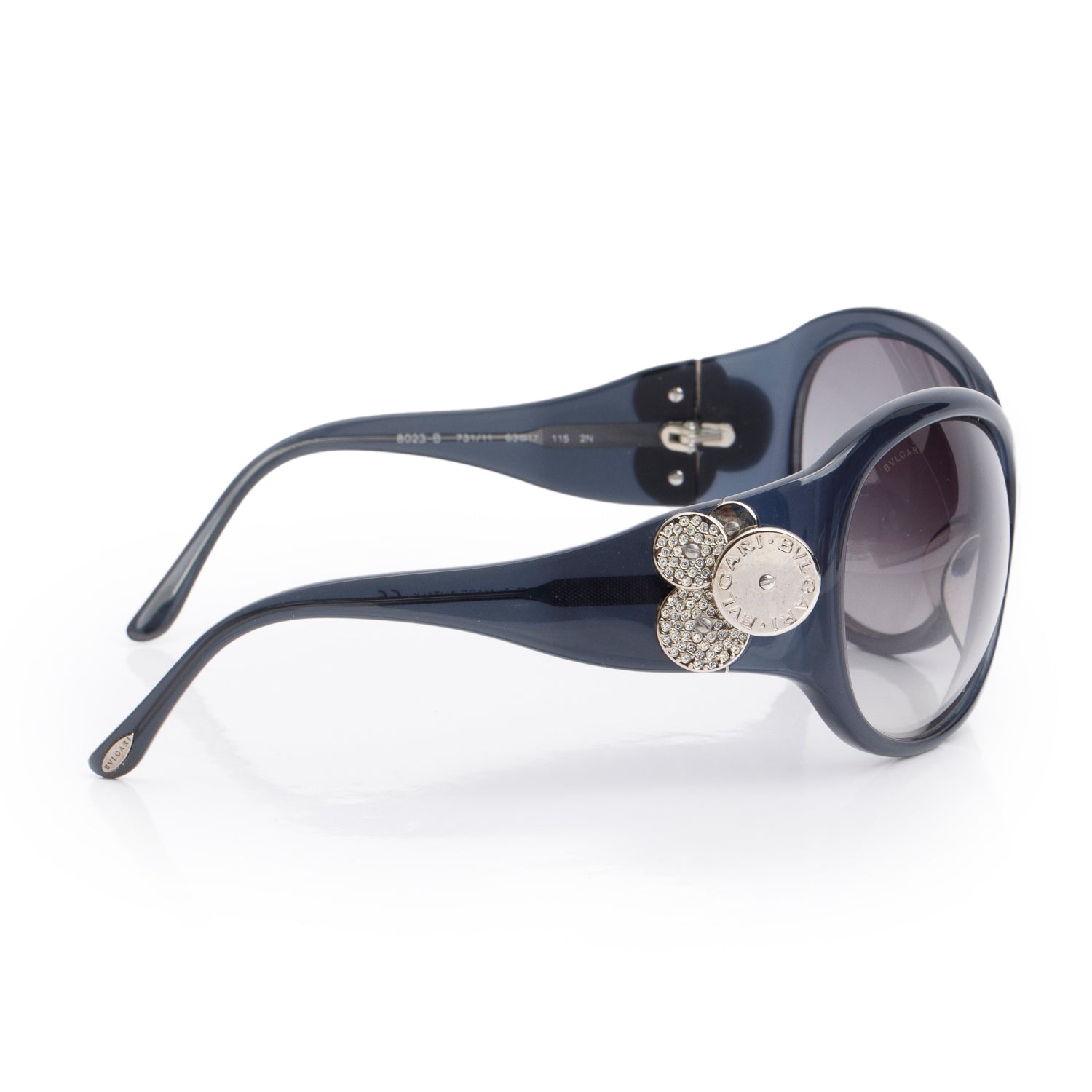 Bvlgari 8023-B Black Acetate Oval Crystal Sunglasses w/ Case