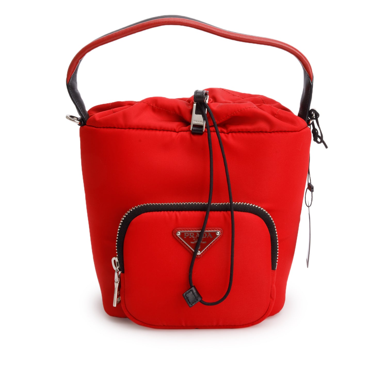 Prada Red Tessuto Nylon Cargo Pocket Bucket Bag w/ Authenticity Card & Strap