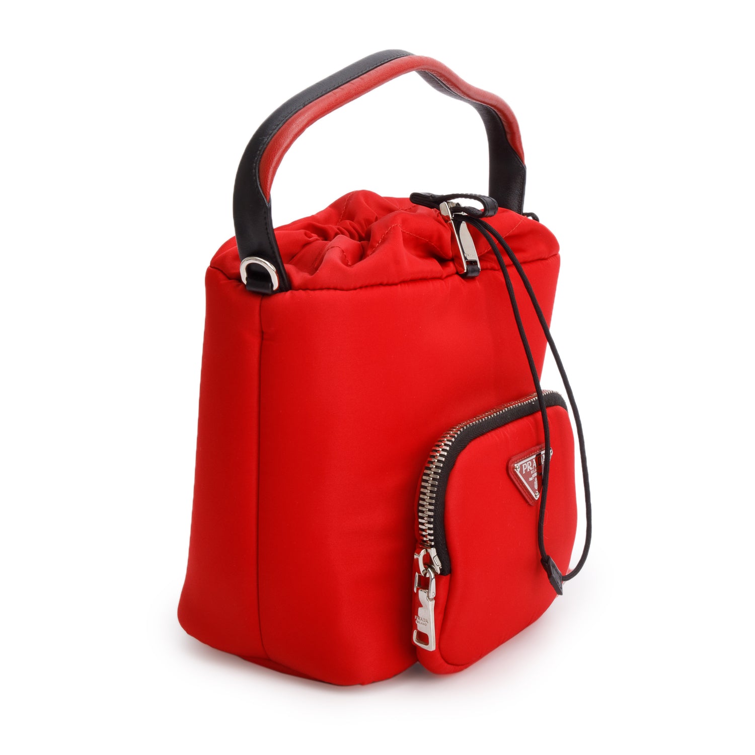 Prada Red Tessuto Nylon Cargo Pocket Bucket Bag w/ Authenticity Card & Strap