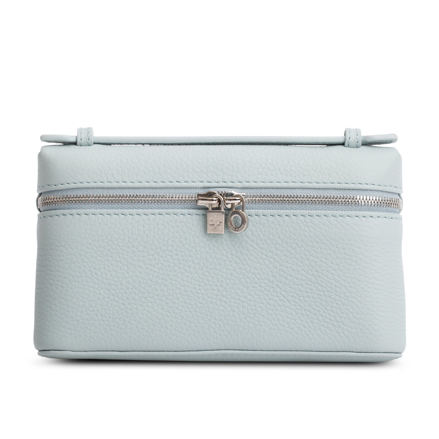 Loro Piana 2025 Blue Grained Calfskin Leather Extra Pocket Mini Pouch w/ Strap, Box & Receipt