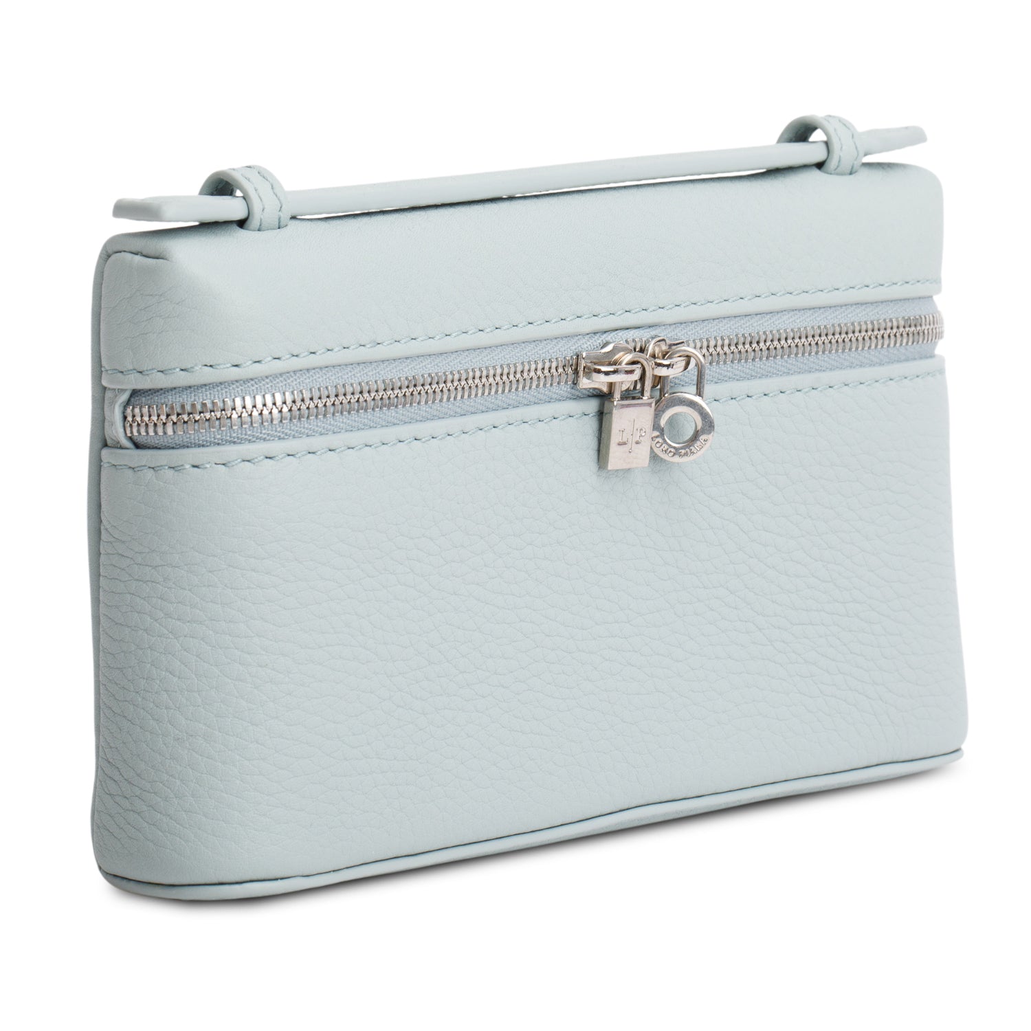Loro Piana 2025 Blue Grained Calfskin Leather Extra Pocket Mini Pouch w/ Strap, Box & Receipt