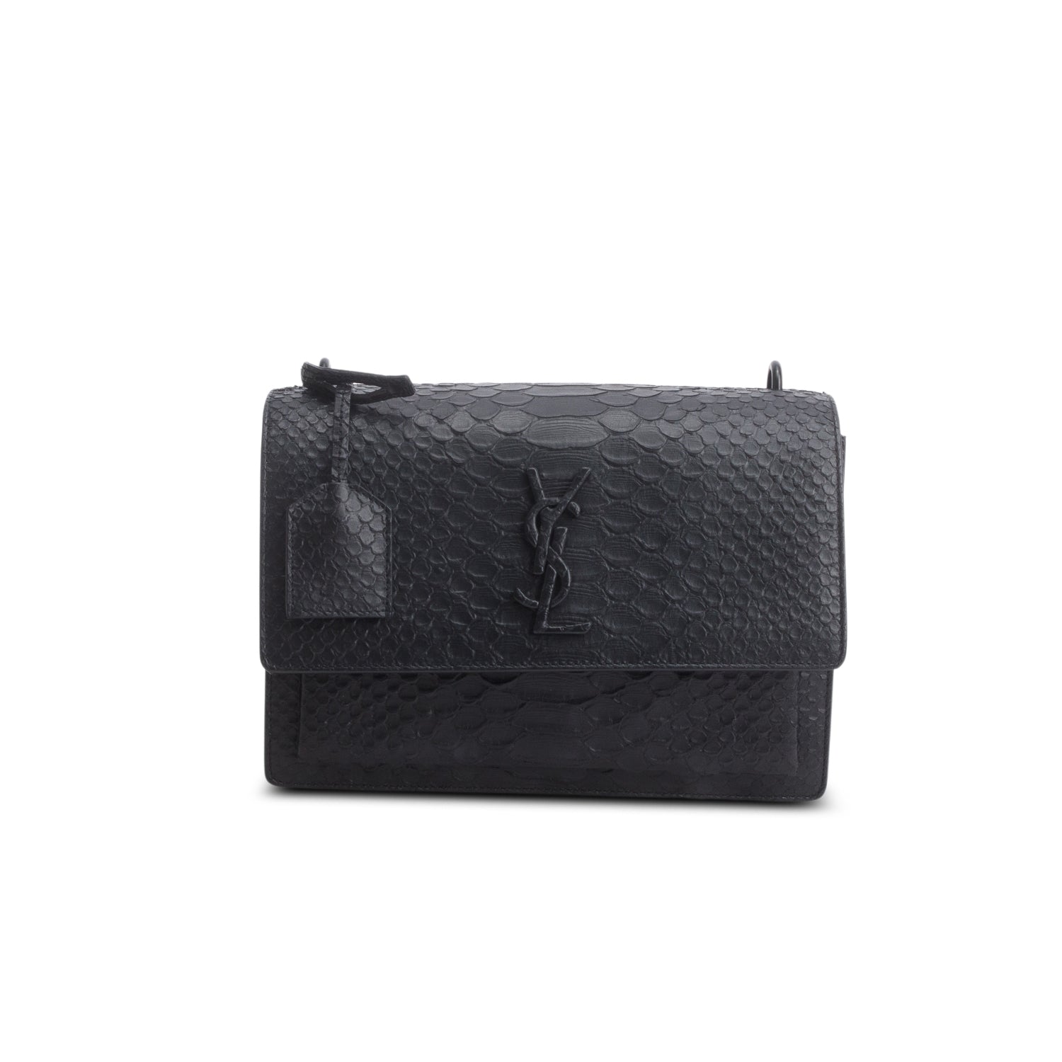 Saint Laurent So Black Python Embossed Calfskin Leather Medium Sunset Shoulder Bag