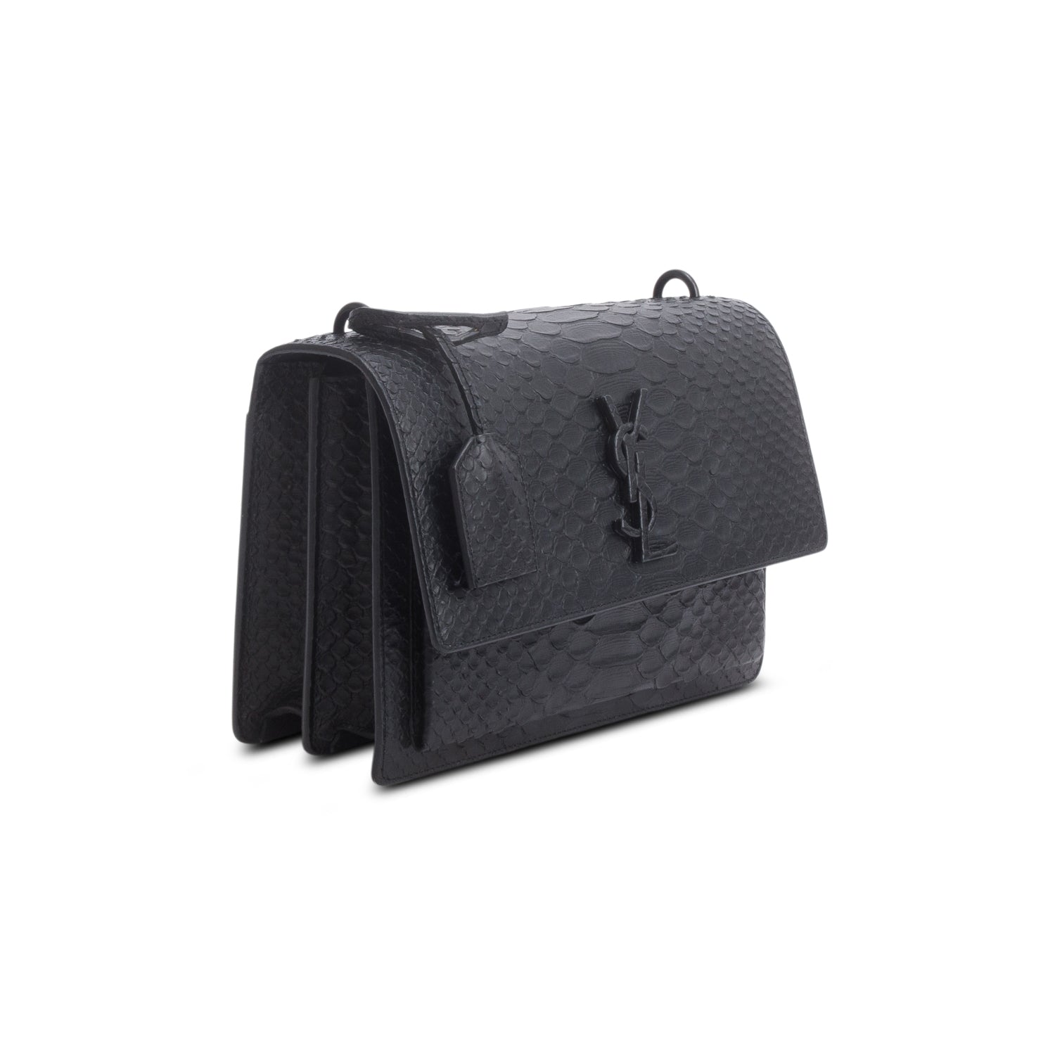 Saint Laurent So Black Python Embossed Calfskin Leather Medium Sunset Shoulder Bag