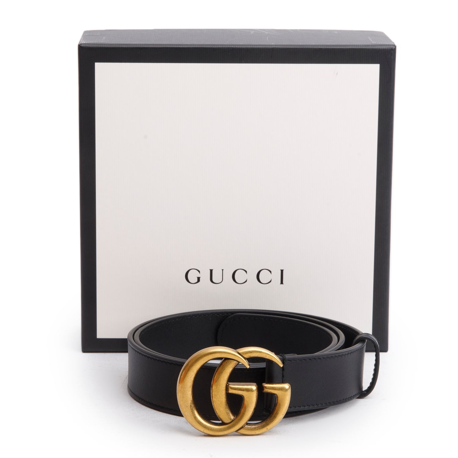 Gucci Black Leather GG Marmont Belt, 85 34 w/ Box
