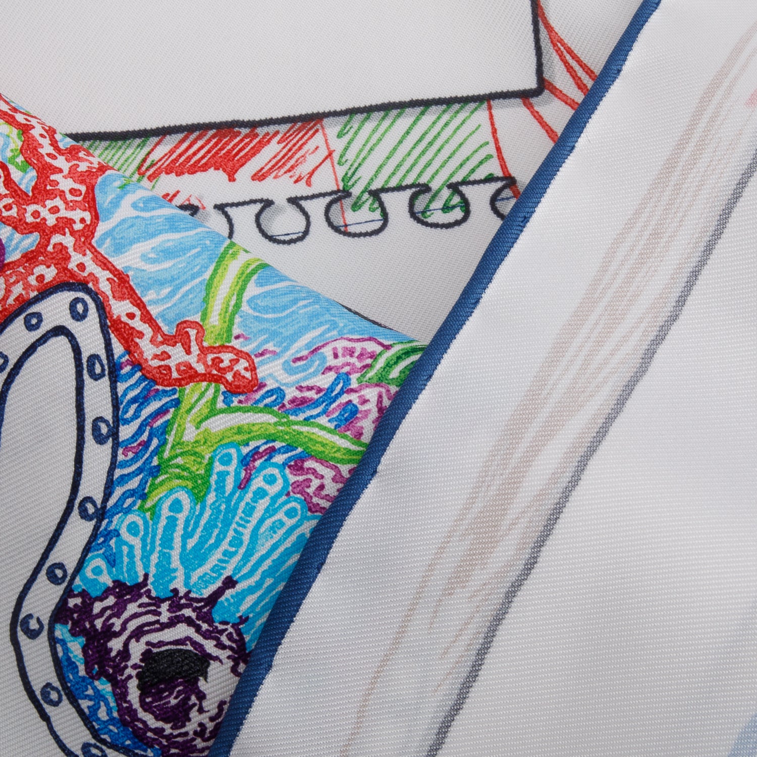 Hermes White/Navy 'Chevaloscope' Silk Scarf 90 w/ Box