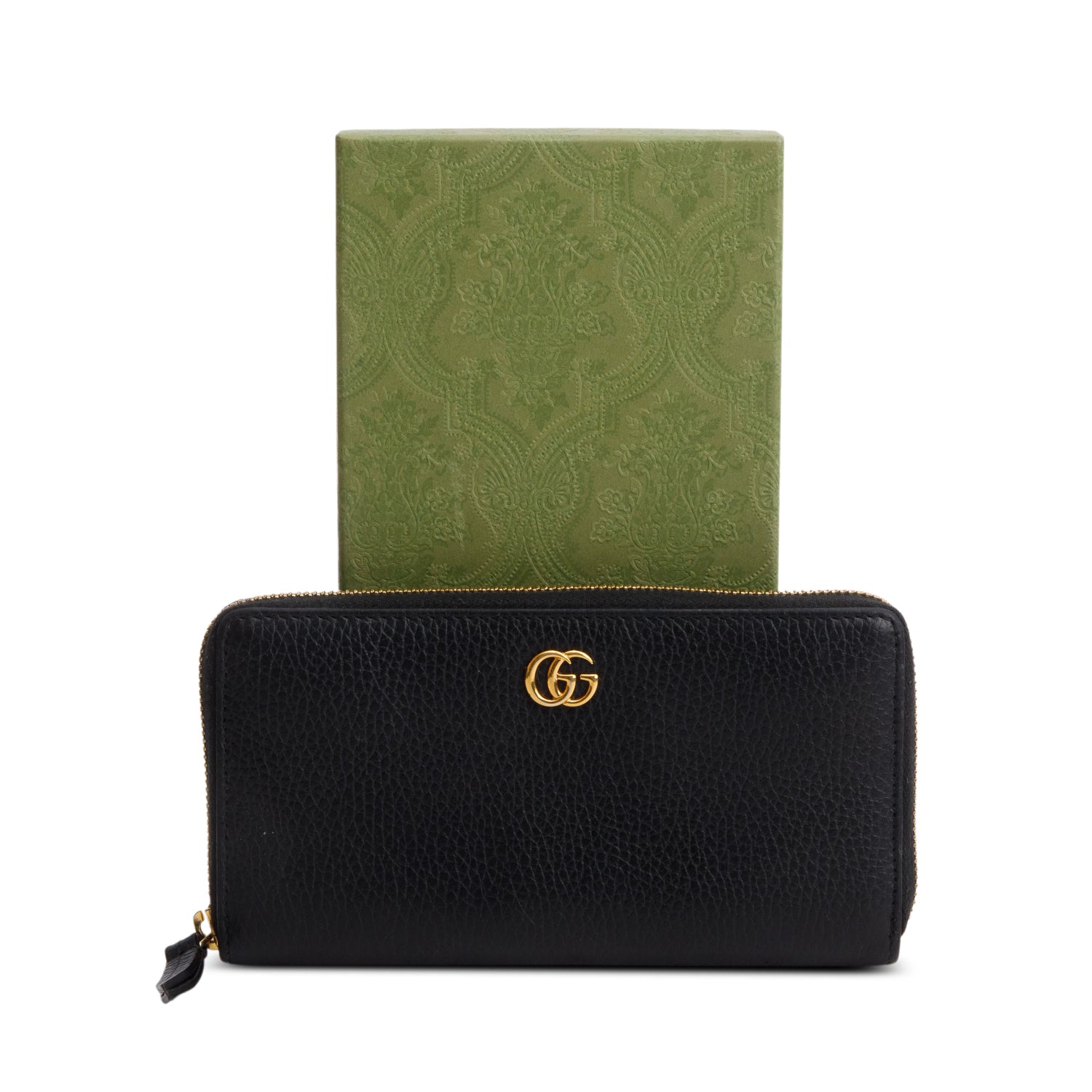 Gucci Black Calfskin Leather GG Marmont Zip Around Wallet w/ Box