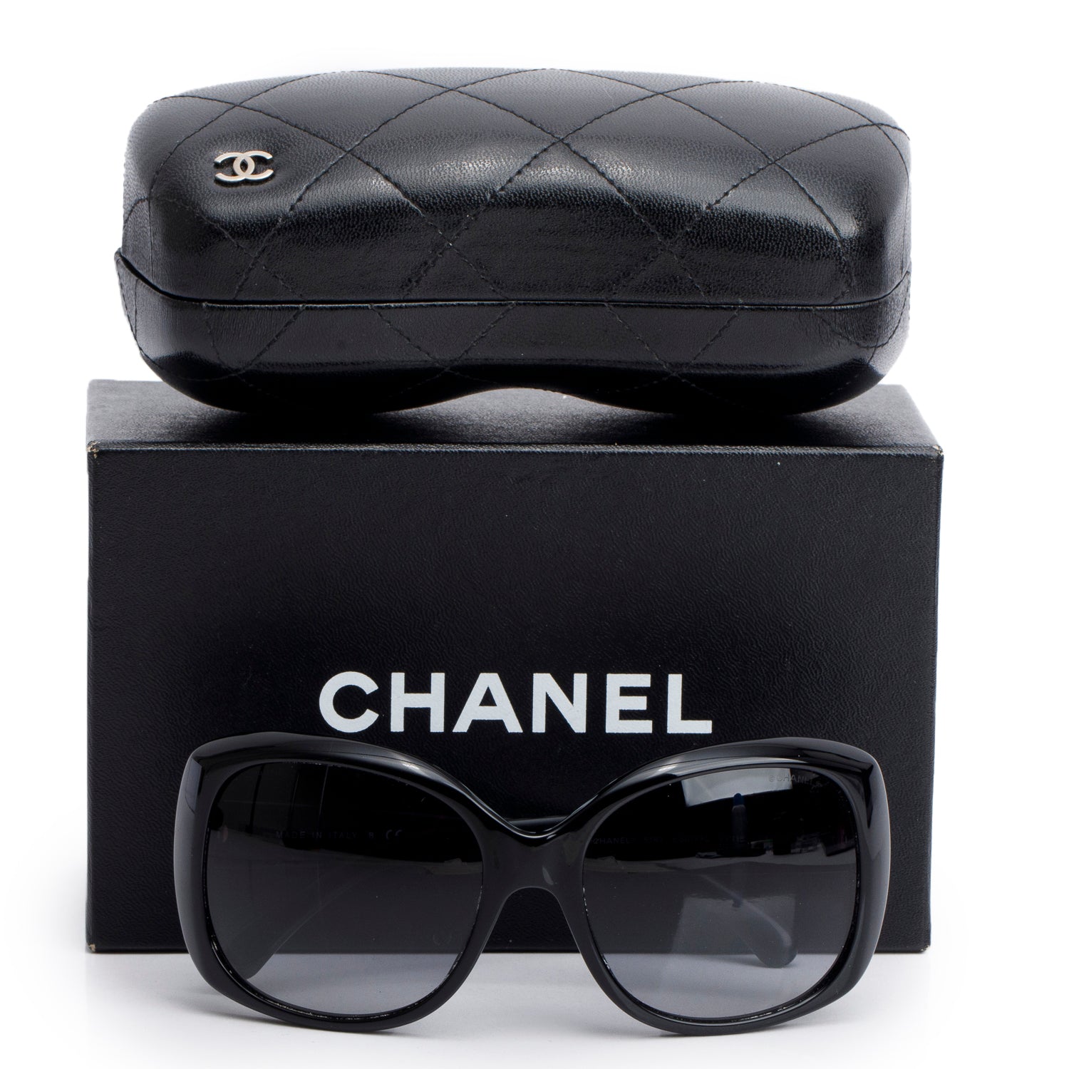 Chanel 5183 Black Acetate CC Square Sunglasses w/ Box & Case
