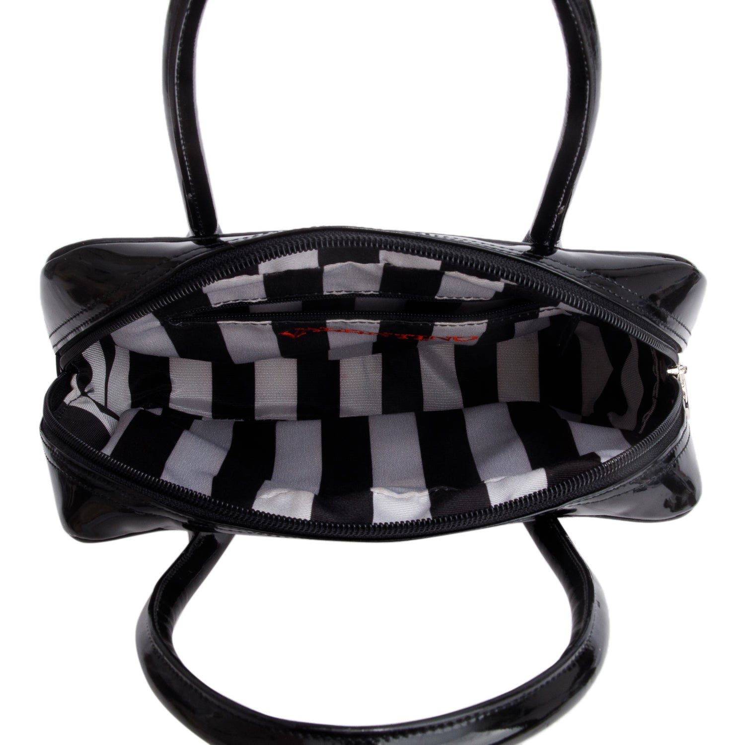 Valentino Black Nylon Patent Leather Top Handle Bag