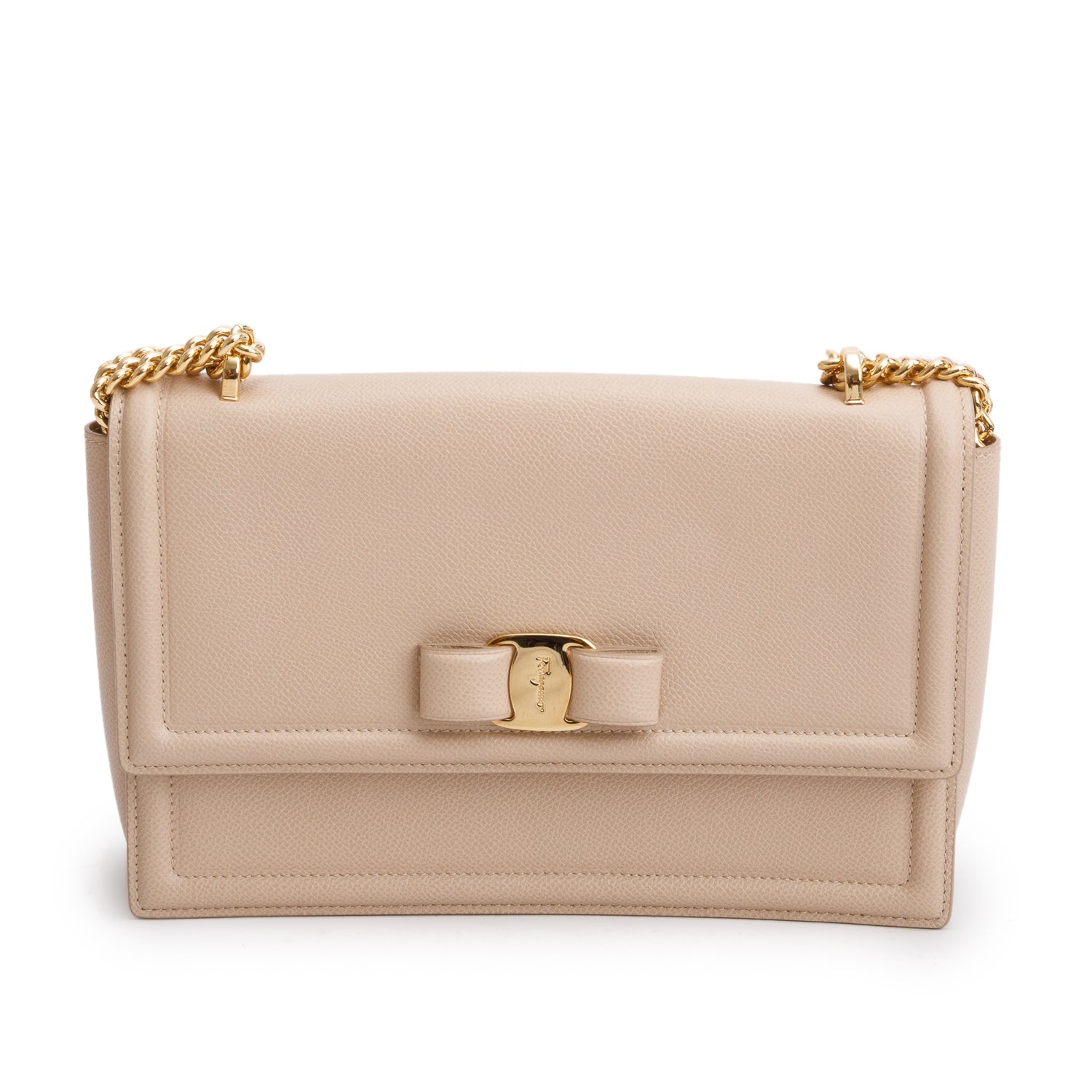 Ferragamo Beige Printed Calfskin Ginny Shoulder Bag