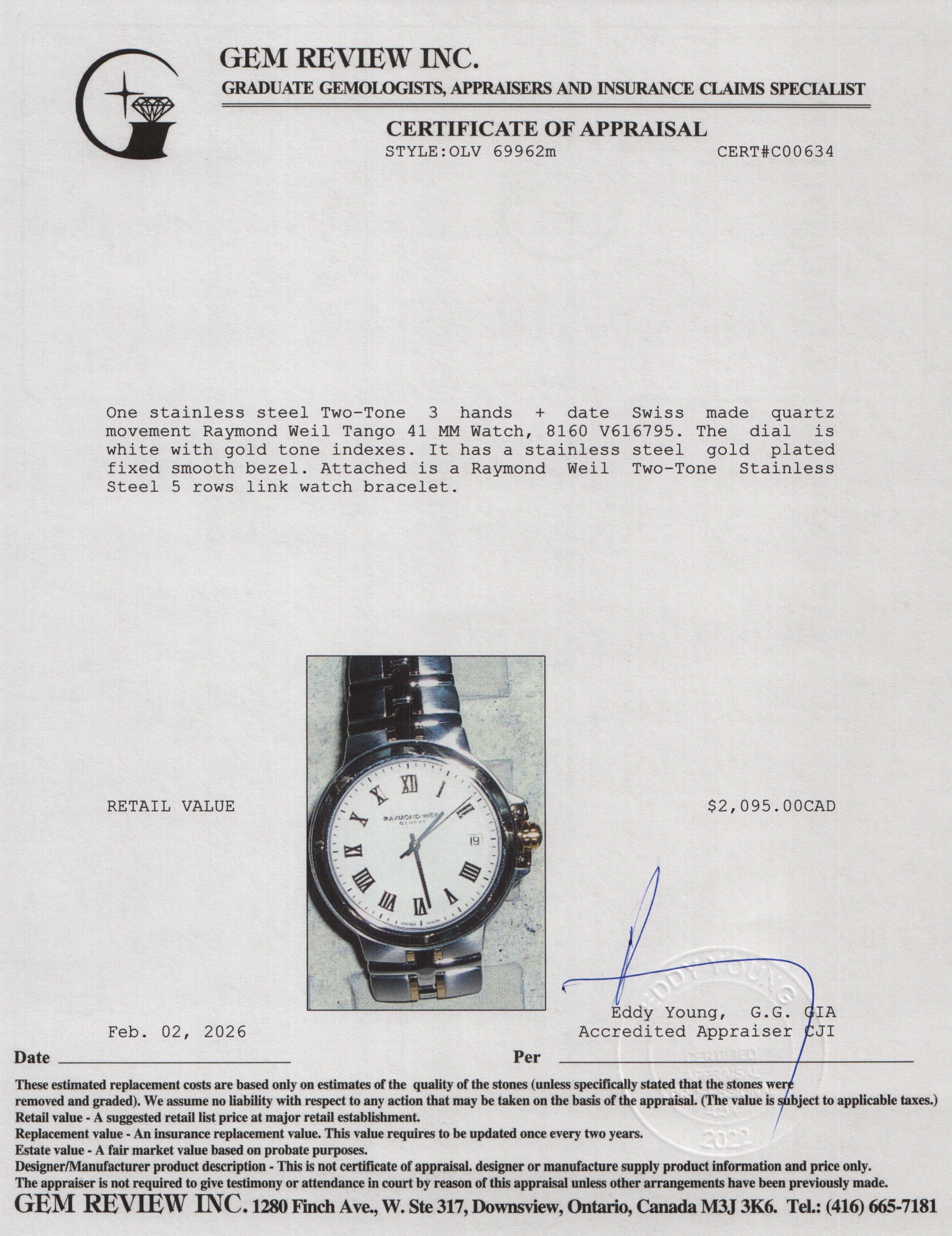 Raymond Weil Two-Tone Stainless Steel Tango Classic 41 MM Watch, White Dial 8160