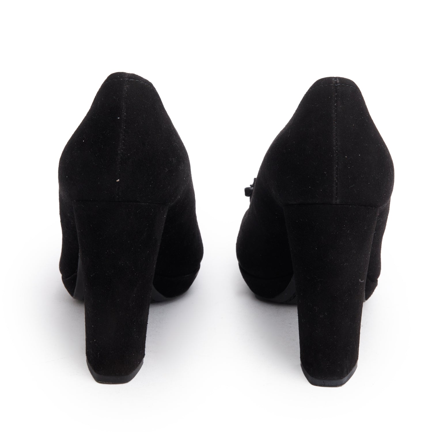 Prada Black Suede Fringe Accent Pumps, Size 6.5 w/ Box