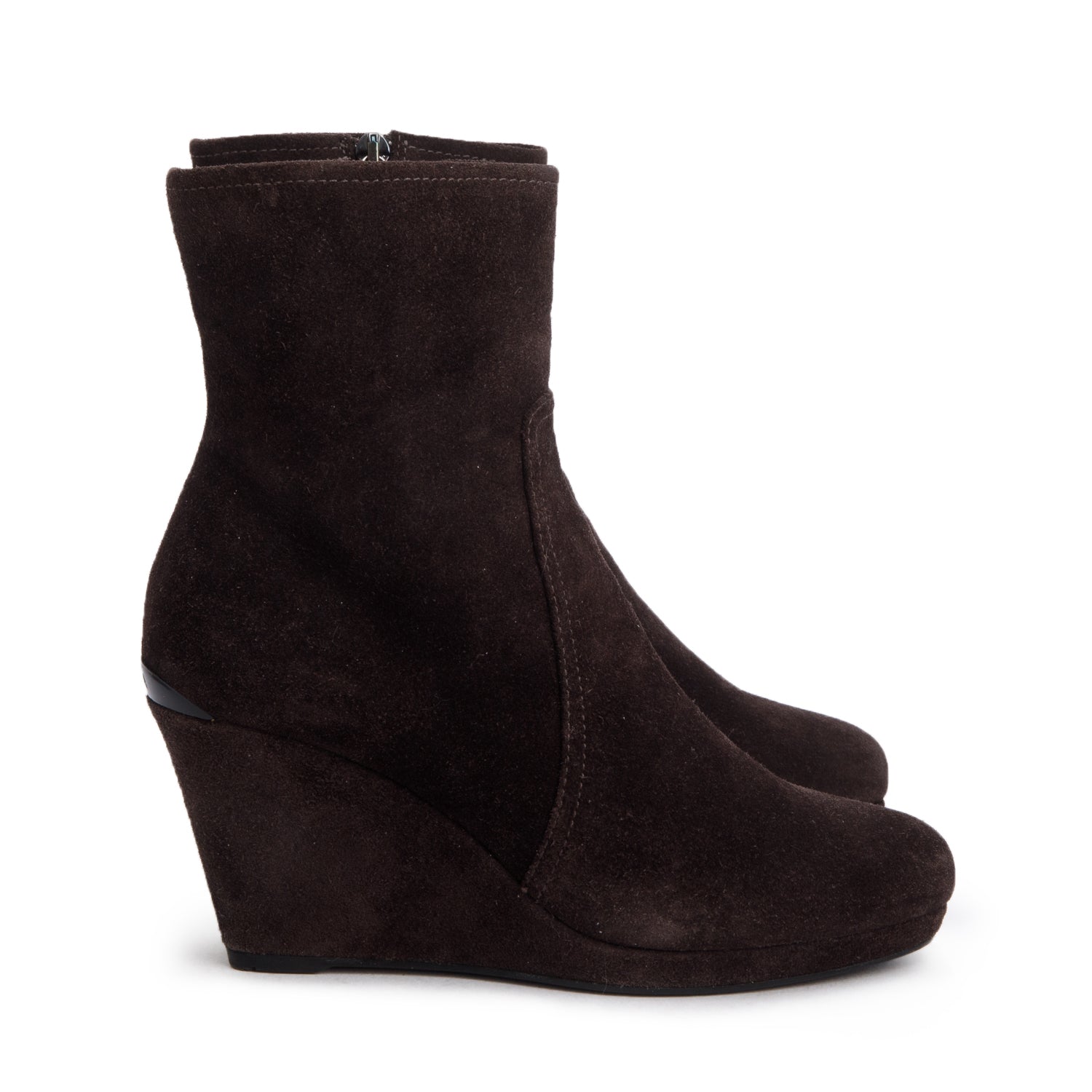 Prada Brown Suede Wedge Booties, Size 35 w/ Box