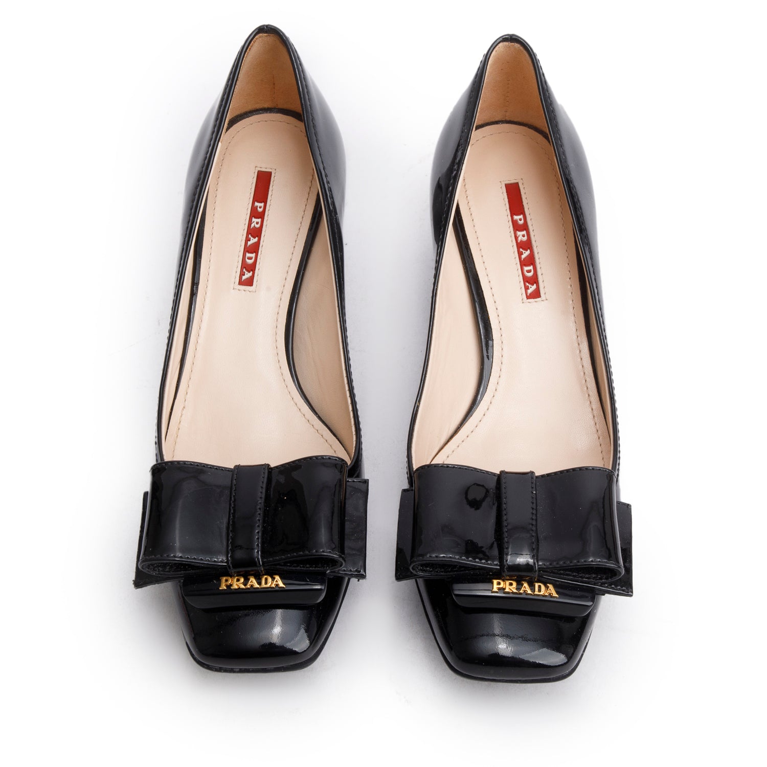 Prada Black Patent Leather Bow Accent Pumps, Size 36 w/ Box