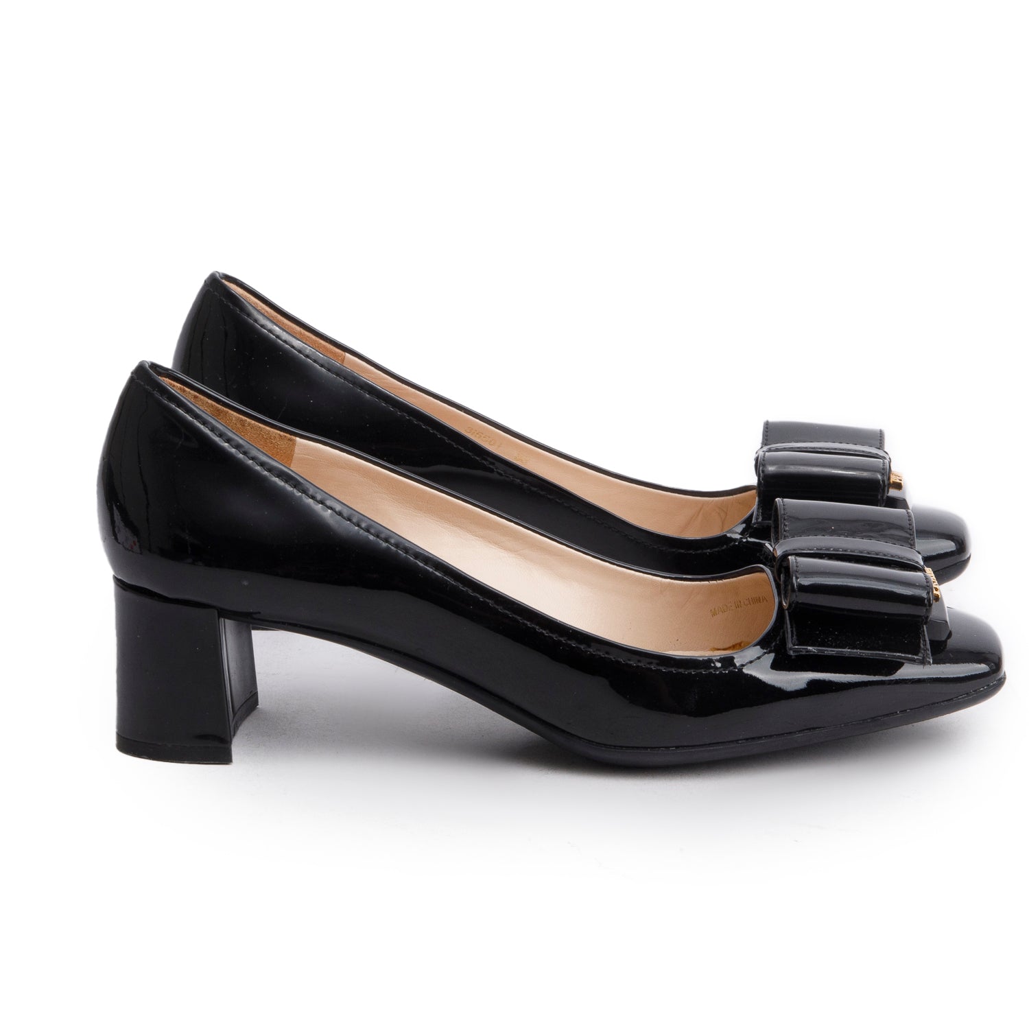 Prada Black Patent Leather Bow Accent Pumps, Size 36 w/ Box