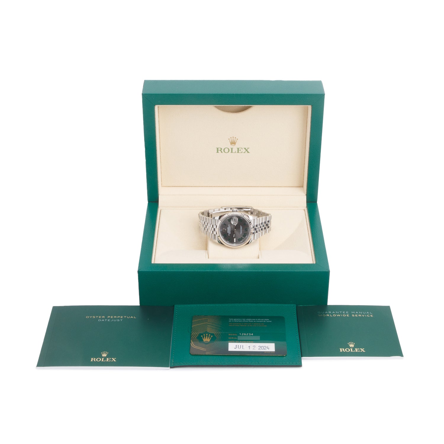Rolex 2024 Stainless Steel Datejust 36 MM Automatic Watch Wimbledon Dial 126234 w/ Box & Papers