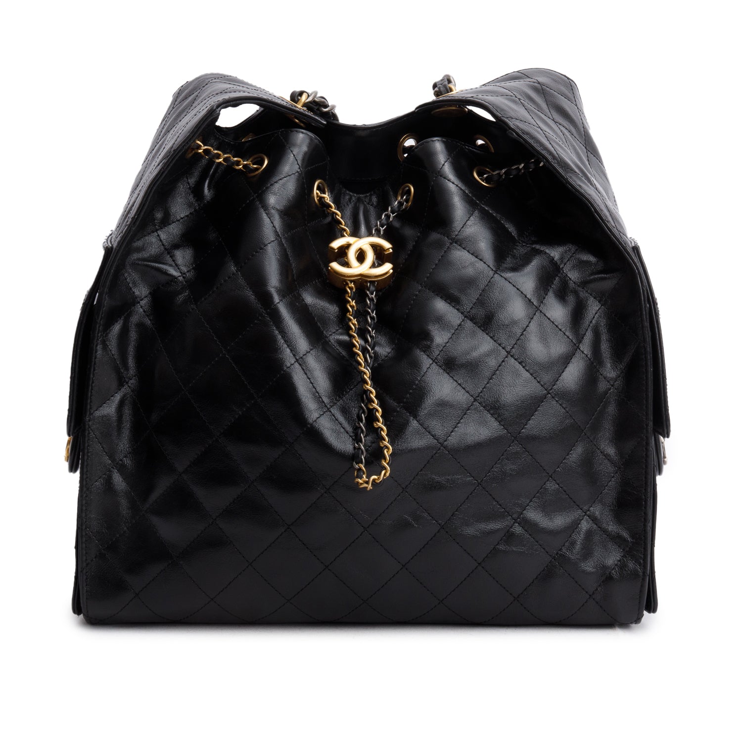 Chanel Black Grained Lambskin Medium 25 Handbag w/ Box