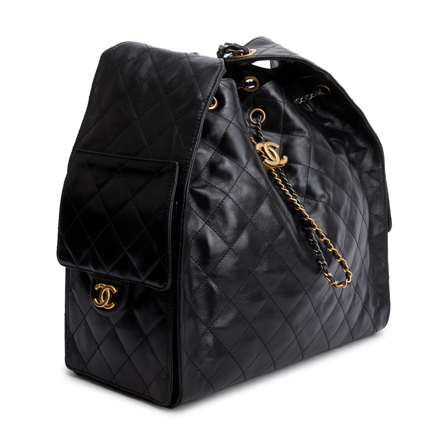 Chanel Black Grained Lambskin Medium 25 Handbag w/ Box