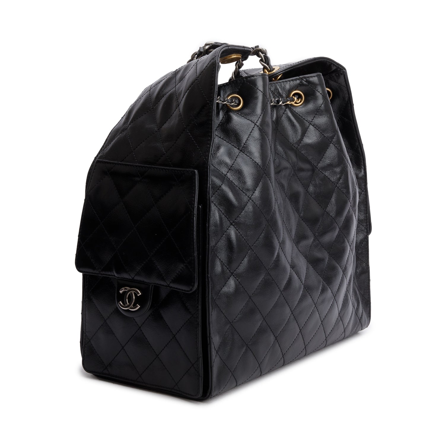 Chanel Black Grained Lambskin Medium 25 Handbag w/ Box