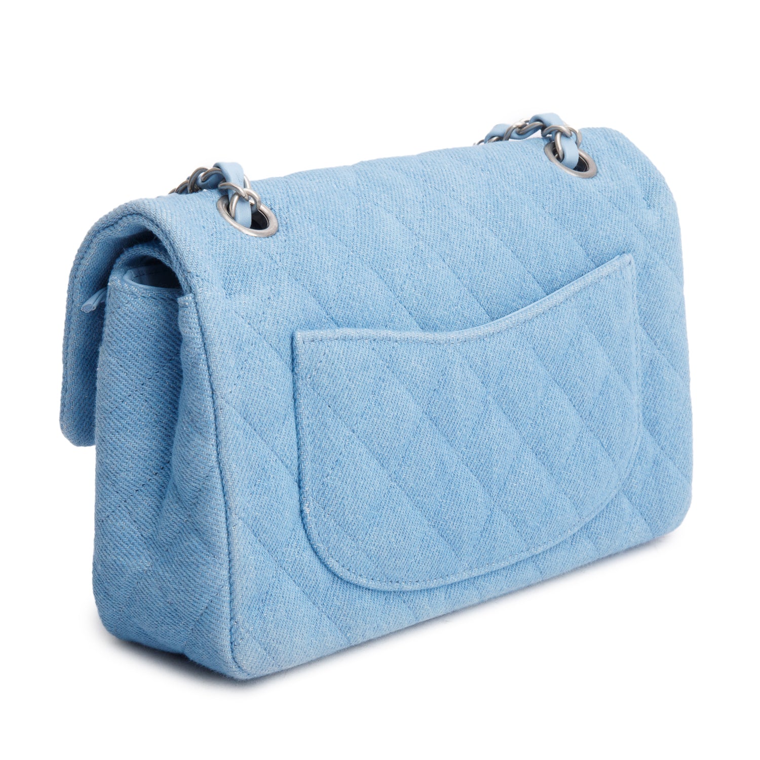 Chanel Blue Denim Quilted Small Double Flap Bag w/ Box